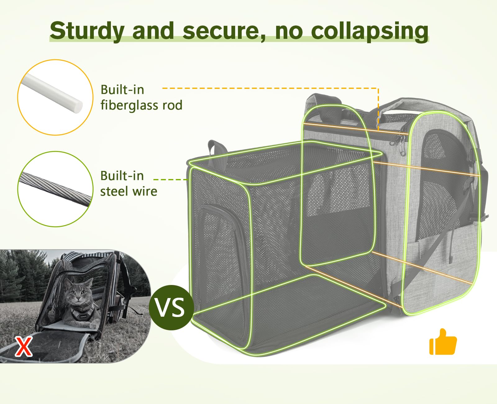 Pecute Cat Carrier Backpack - Expandable, Breathable Mesh, Grey, L, Model PC-PCB03 for Cats & Small Dogs Up to 17 Lbs, Great for Travel & Hiking
