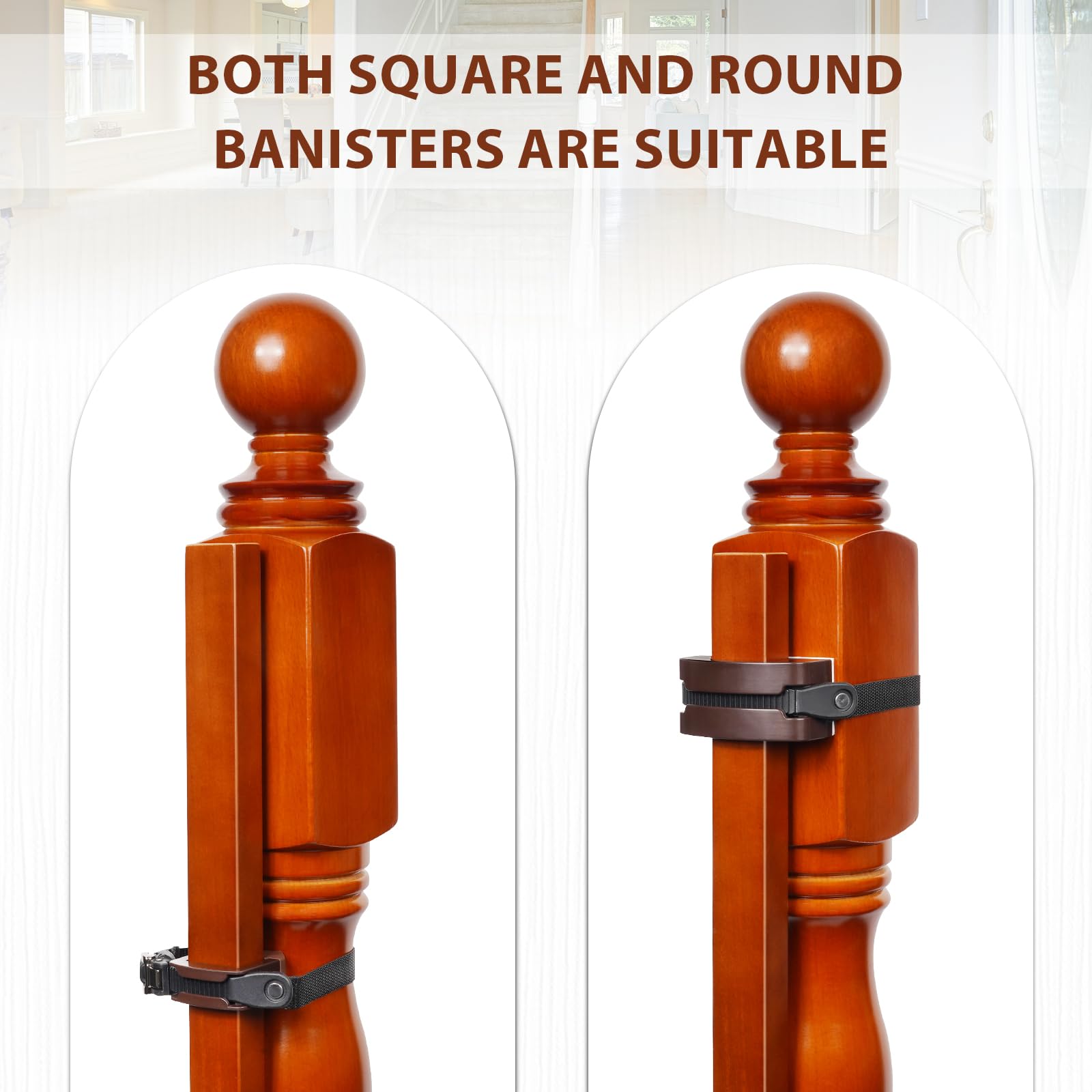 2 Pcs No Hole Stairway Baby Gate Mounting Kit - Fits Round & Square Banisters, Compatible with Most Hardware and Pressure Mount