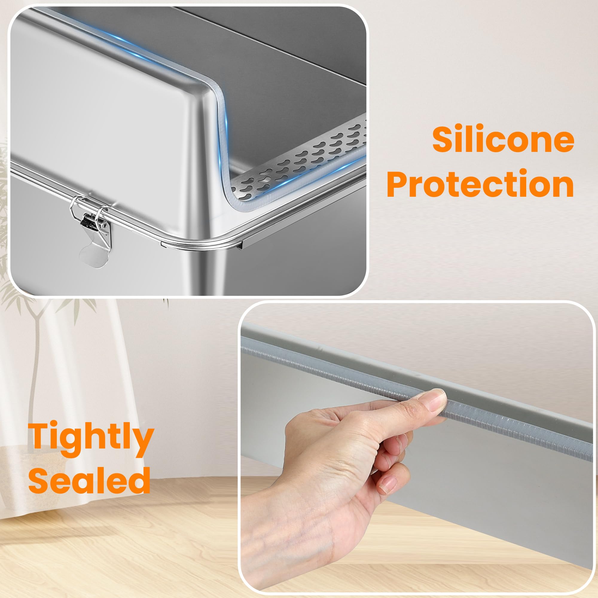 Aothey Stainless Steel Litter Box With Metal Lid And Scoop - Enclosed Metal Litter Box For Large Cats, Rust-Resistant, Odor-Cont