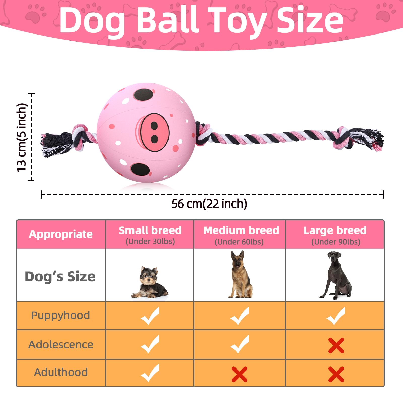 Qdan Dog Rope Dogs Toy: Dog Soccer Ball With Strap, Balls On Rope Plush Outdoor Birthday Toys For Small To Medium(For Medium Dog