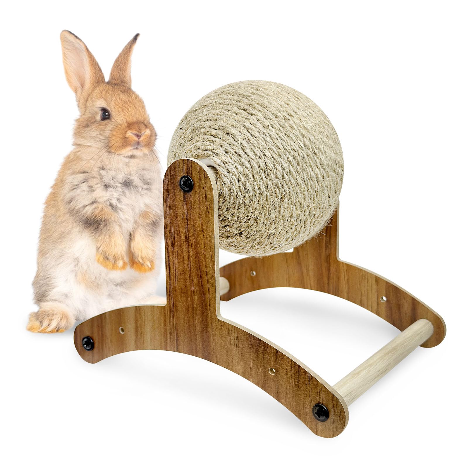 Fhiny Rabbit Scratch Toy, Natural Sisal Rabbit Scratching Ball Sisal Rope Bunny Claw Scratcher Rotating Ball Interactive Toys Na