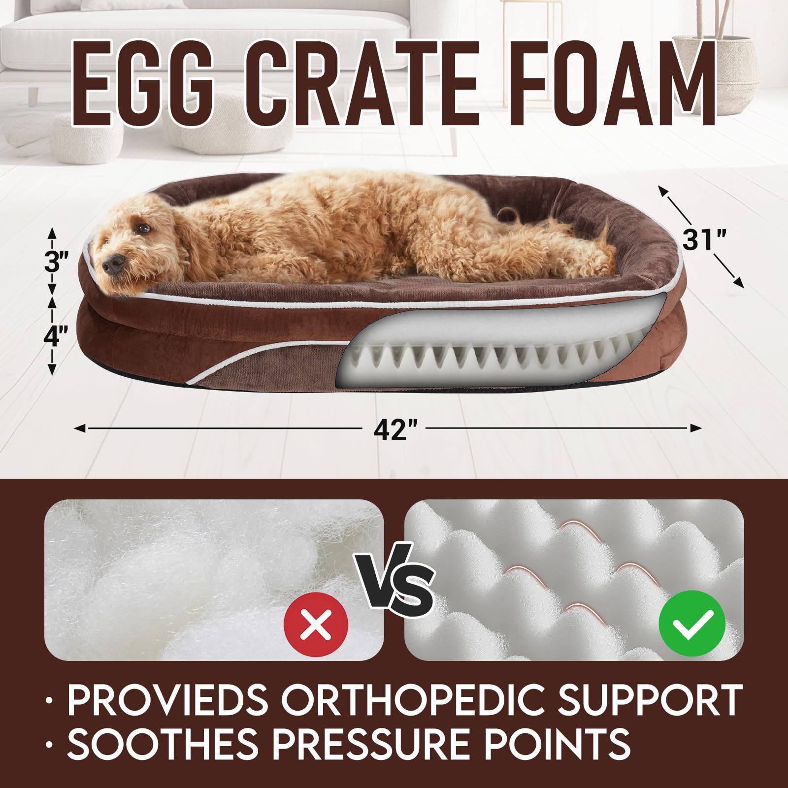 Ohgeni Orthopedic Big Dog Couch X-Large Sized Pet Beds For Fathers Gifts With Comfort Foam Support, Soft Indestructible Fabric,