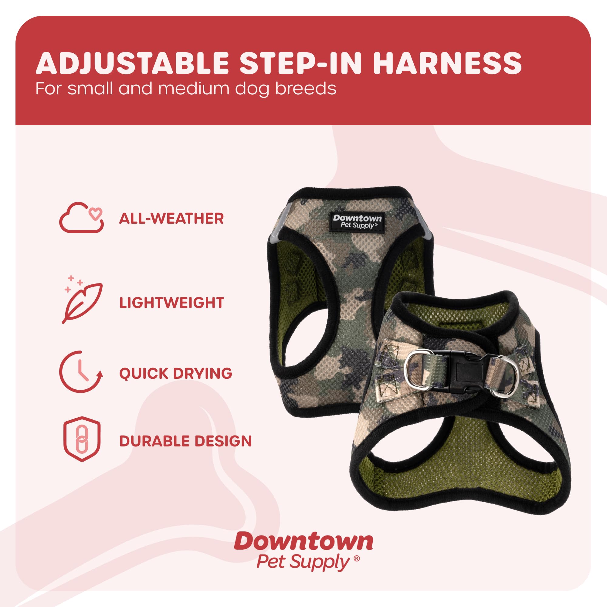 Downtown Pet Supply Step-In Dog Harness For Small Dogs - X-Small, Camo Green - Adjustable, No Pull, Reflective Trim, Padded Mesh