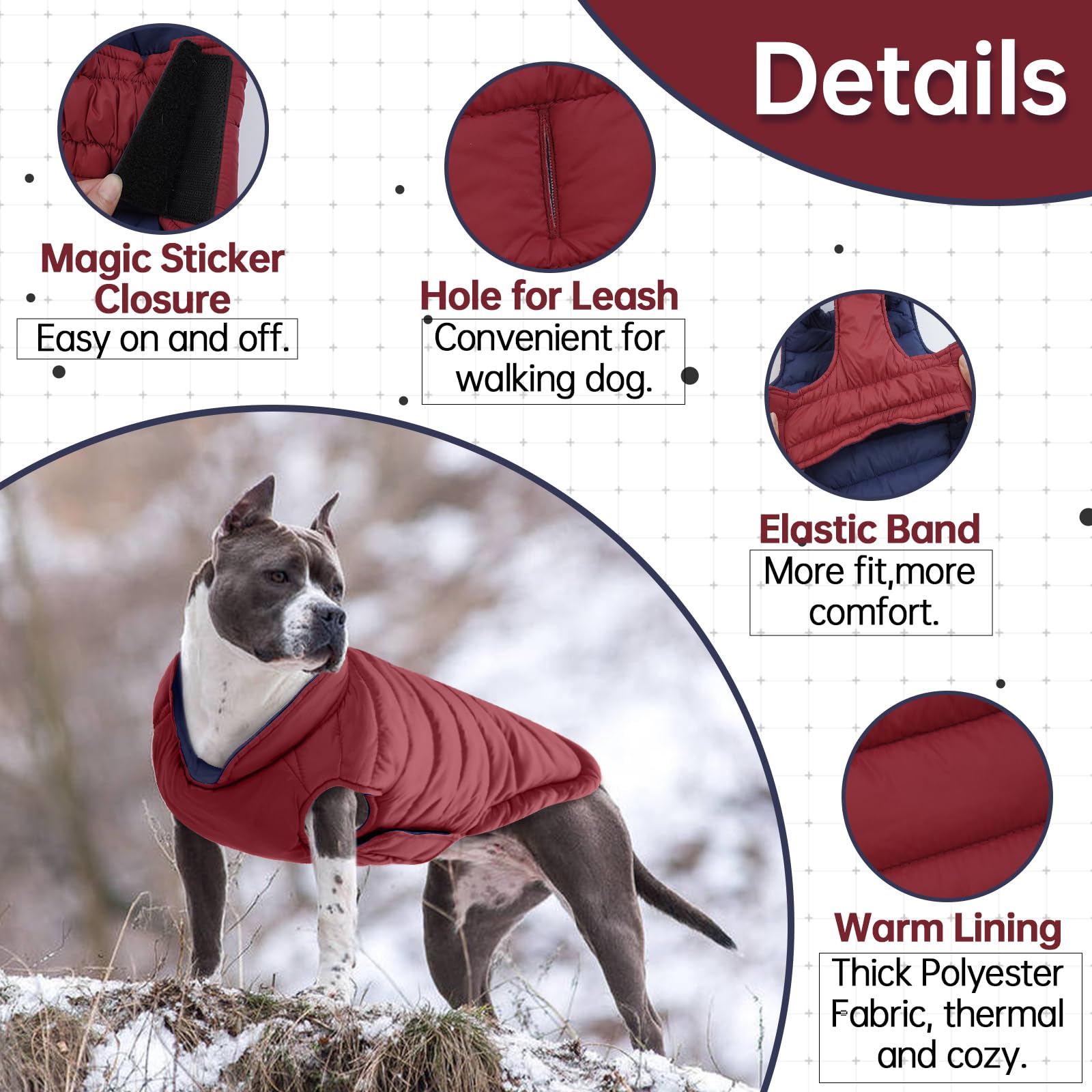 Lelepet Warm Dog Puffer Jacket Reversible Padded Vest Windproof Lightweight Cold Weather Coat Dog Sonwsuit With Hook & Loop Coat