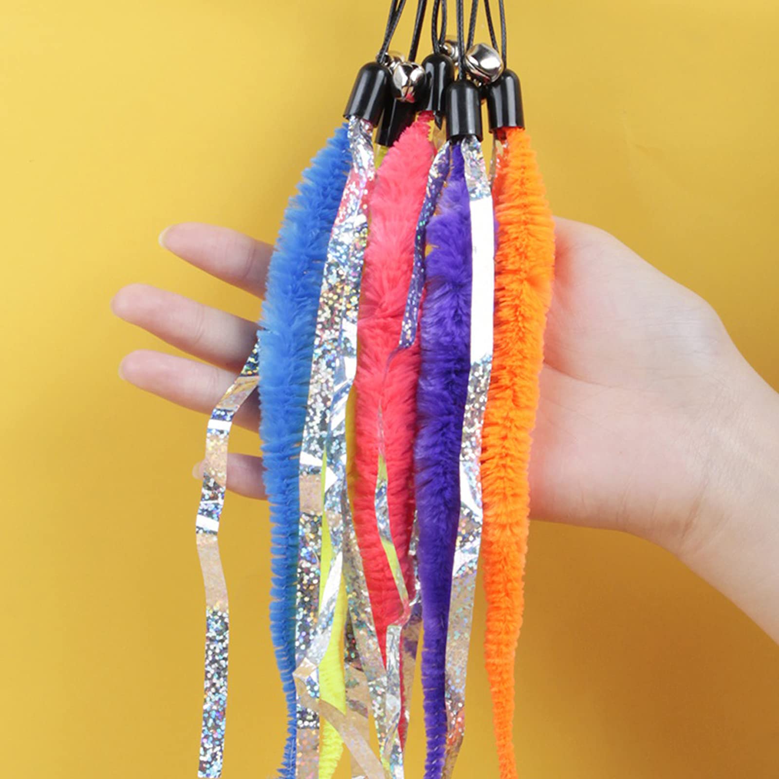 Ismeally 10Pcs Cat Worm Toys Refills, Interactive Cat Wand Toy Replacement, Cat Worms Refills With Bell, Feather Worm Teaser Ref
