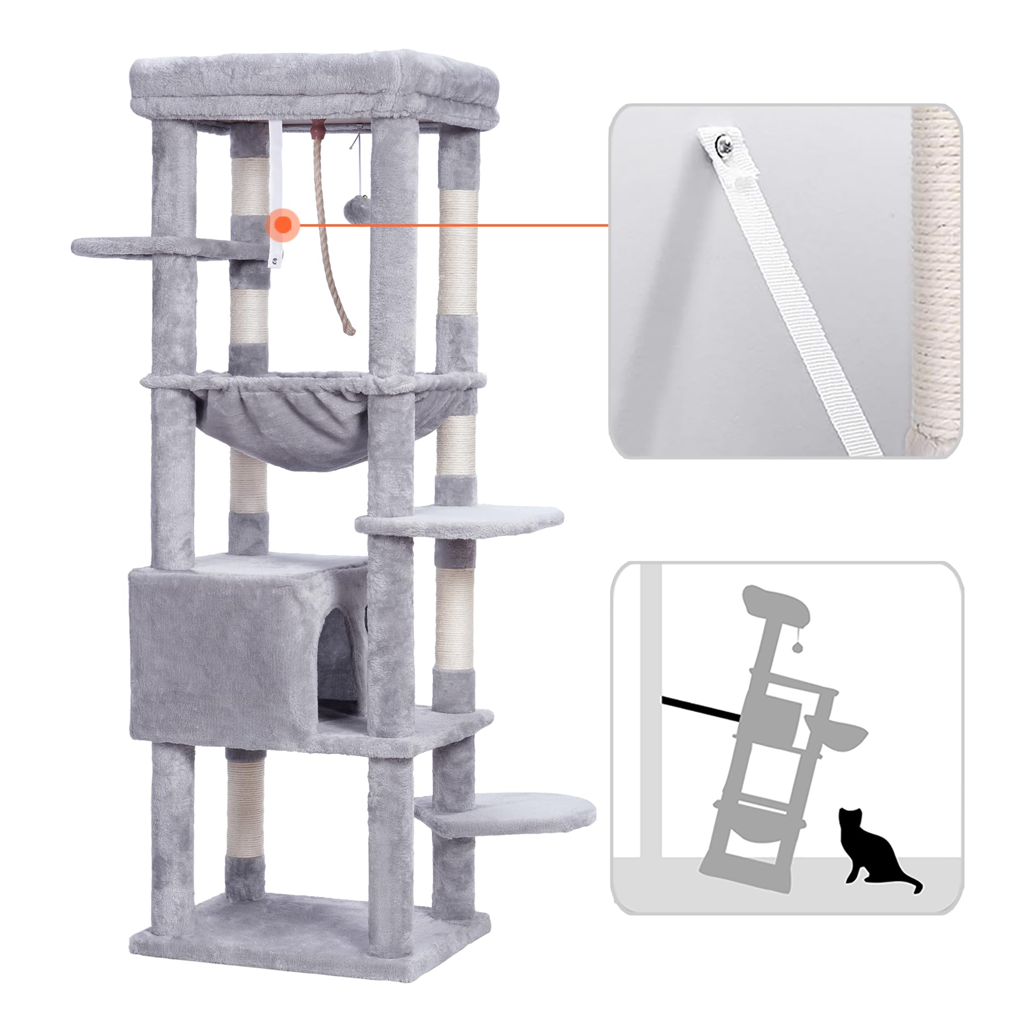 Heybly Cat Tree For Large Cats 20 Lbs Heavy Duty,60 Inches Xxl Cat Tower For Indoor Cats,Multi-Level Furniture Condo With Big Pa