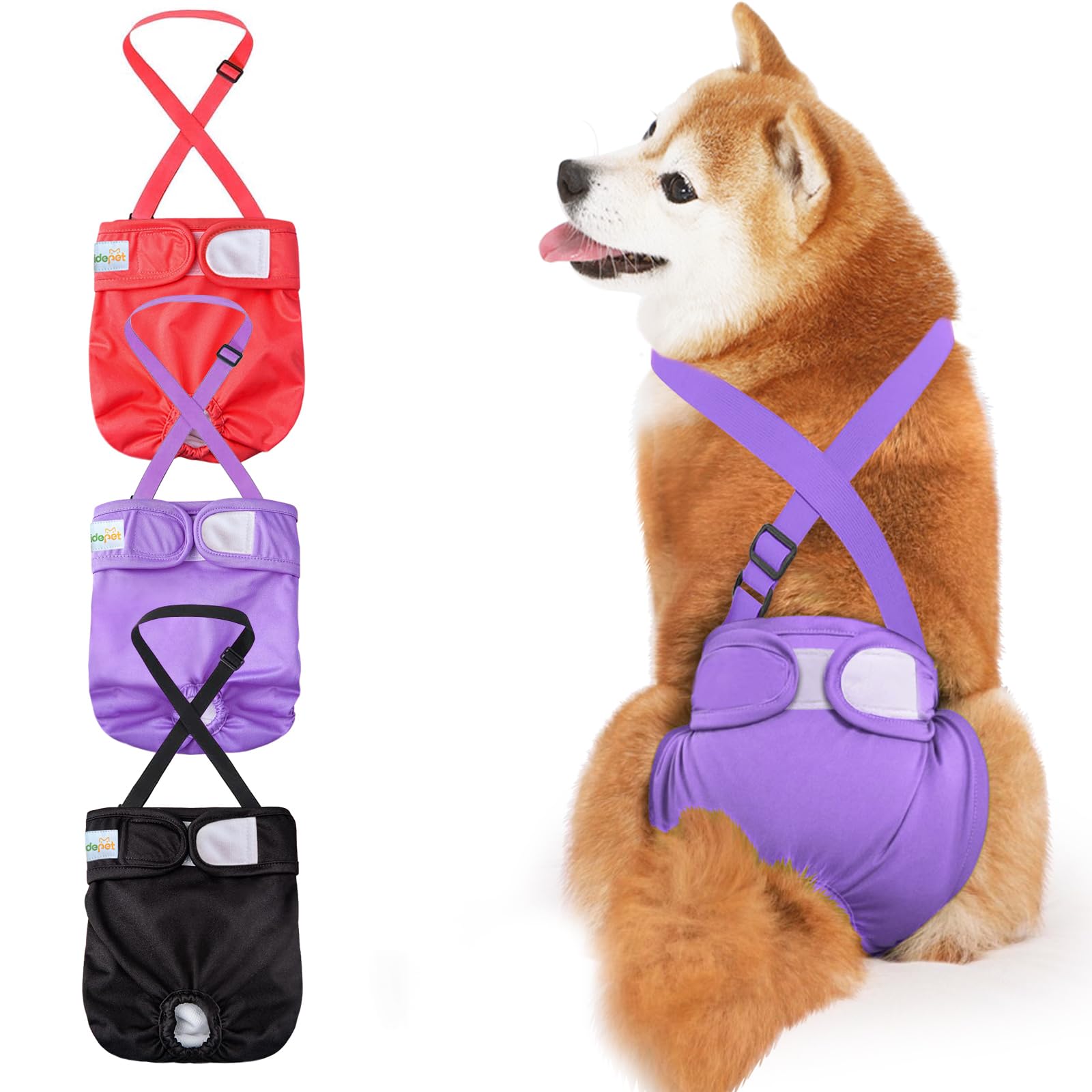 Idepet Female Dog Diapers With Suspender 3 Pack Washable Reusable Doggie Diapers For Small Medium Female Dog In Heat Period Cycl