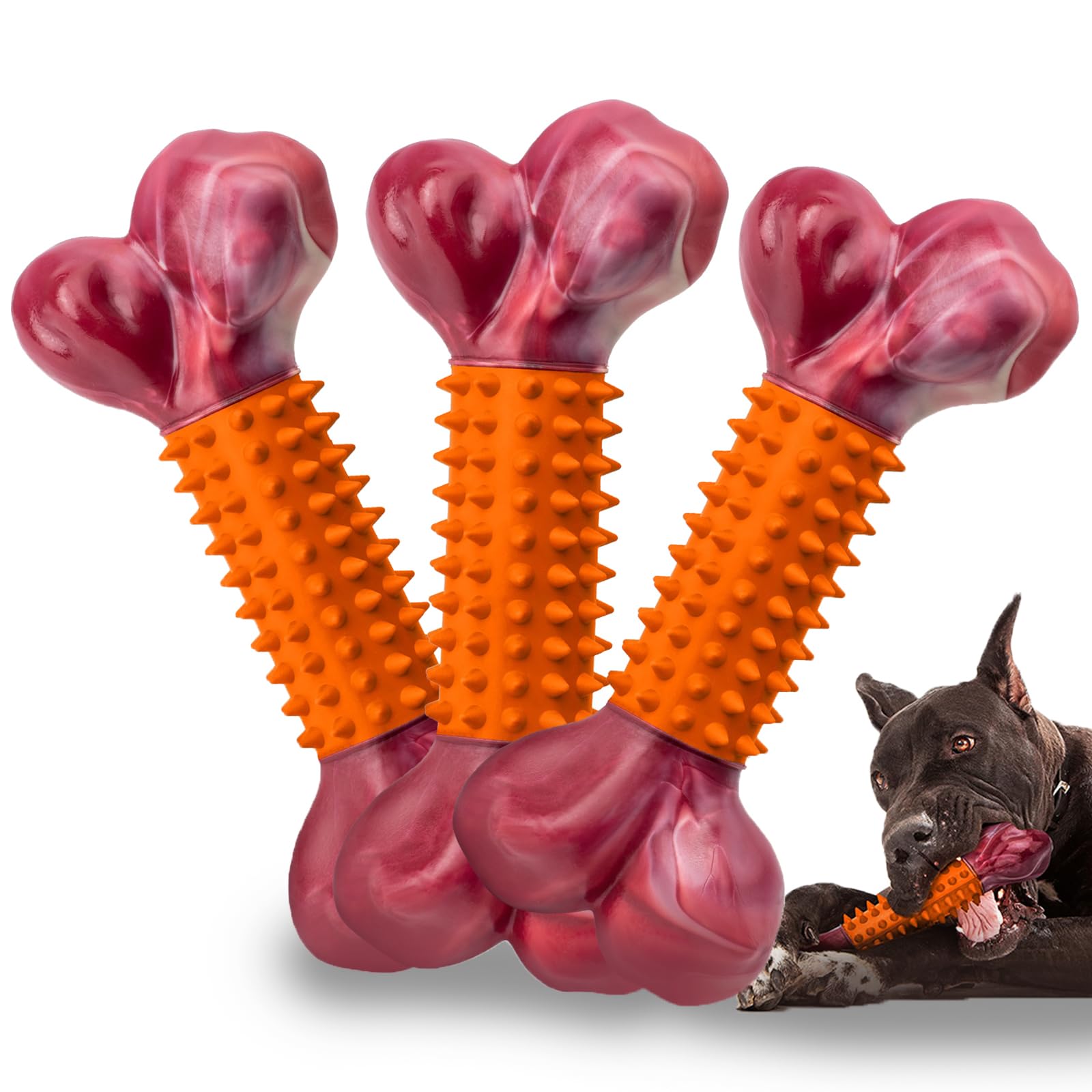 Apasiri Dog Toys for Aggressive Chewers Peanut Butter Flavored: 3-Pack Dog Bones for Large Dogs, 8 Chew Toys Long-Lasting, Tough