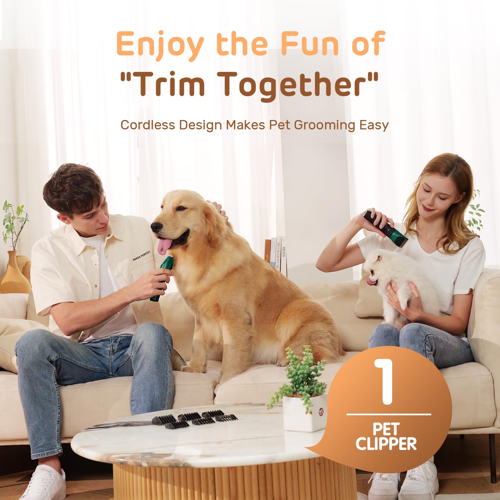 HEAPETS Dog Clippers for Grooming, Low Noise, Electric Quiet, Adjustable Clipper Comb, Rechargeable Cordless Dog Hair Clippers f