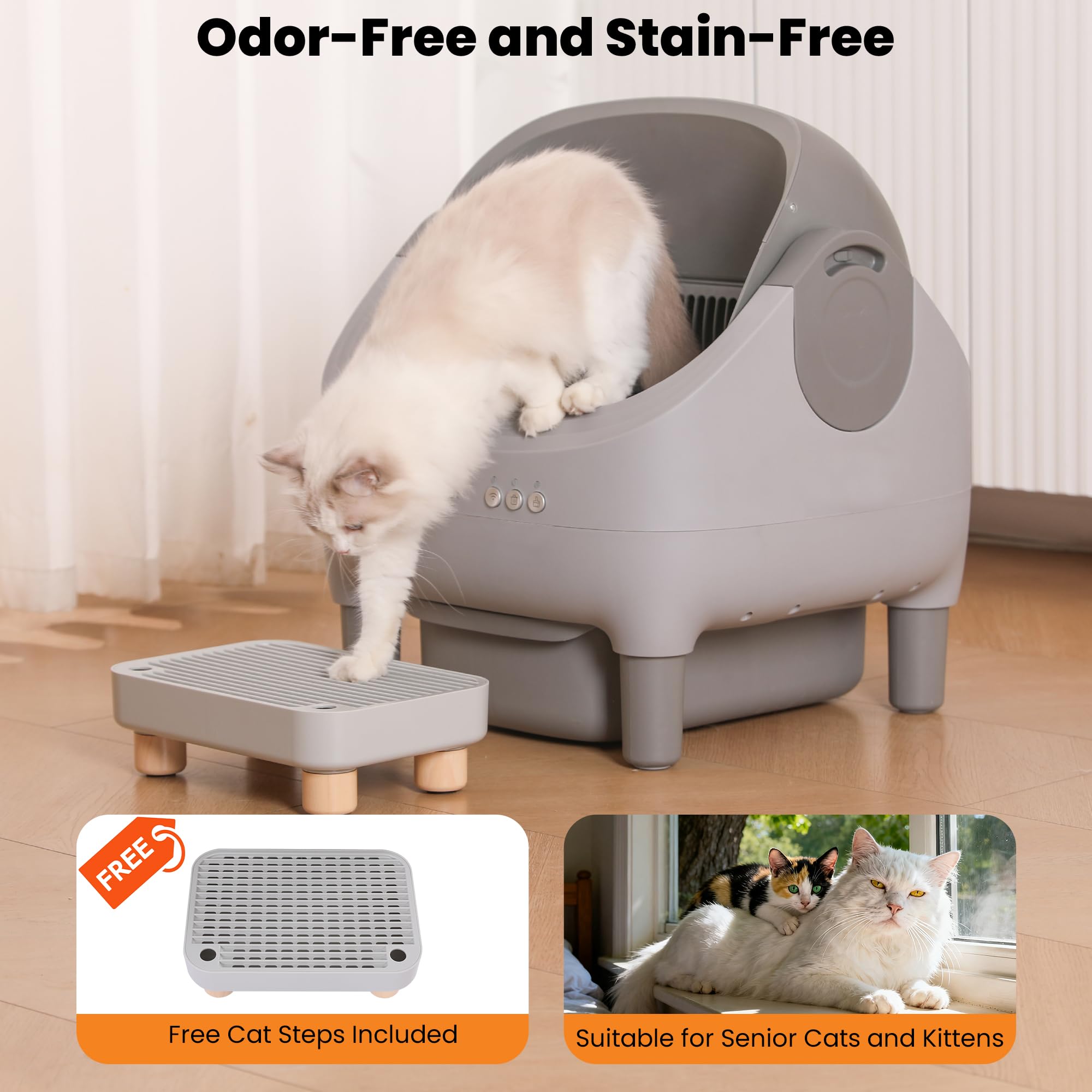 HALKYDY Automatic Litter Box - Self-Cleaning, Large Capacity, White, CATBOX-Mini-F, Odor Control & Smart App Monitoring