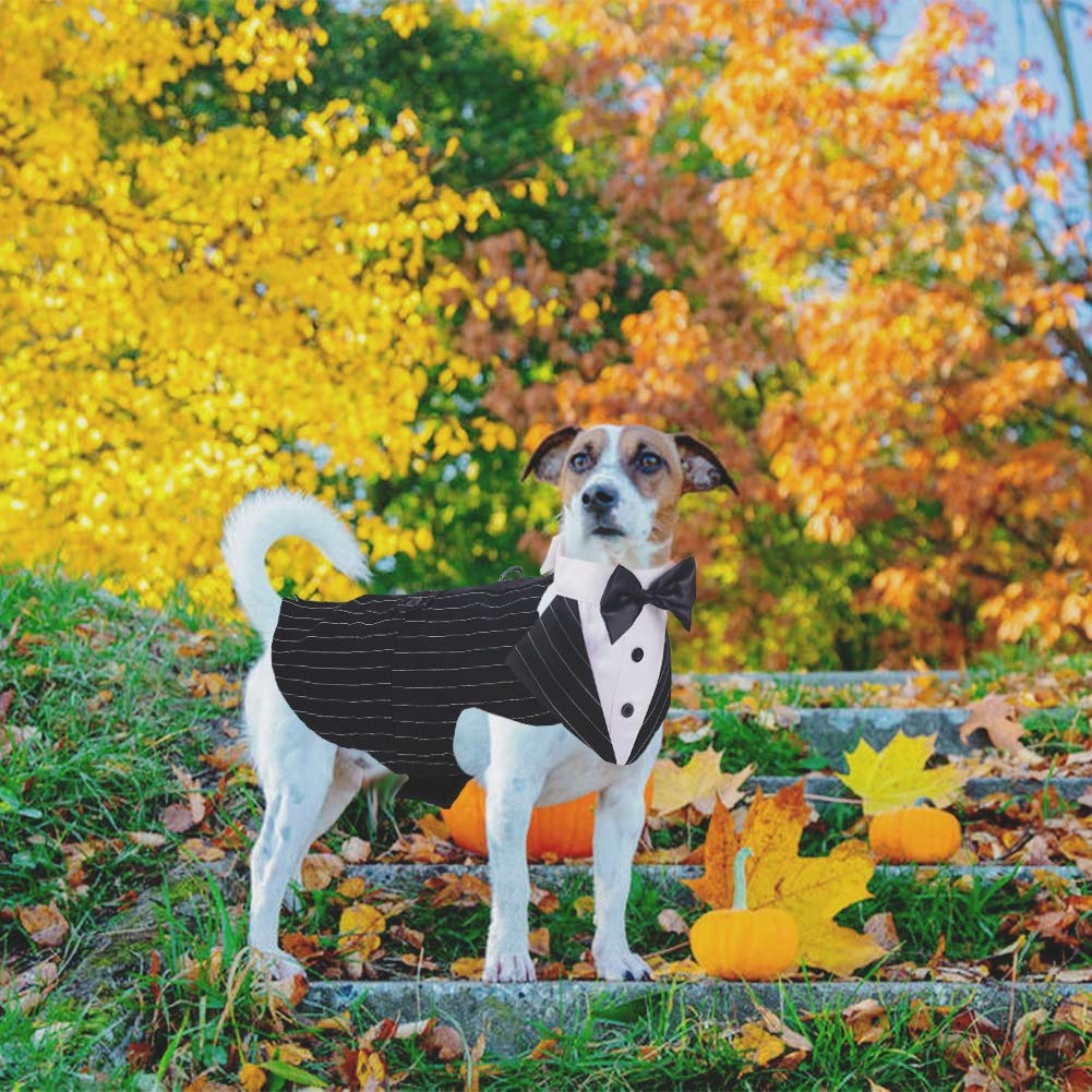 Qbleev Dog Tuxedo For Large Dogs, Dog Suit And Bandana Set, Dog Wedding Outfit With Bow Tie, Formal Dog Tux Dog Costume Halloween Dog Christmas Outfit For Birthday Party Cosplay, Stripe 2Xl