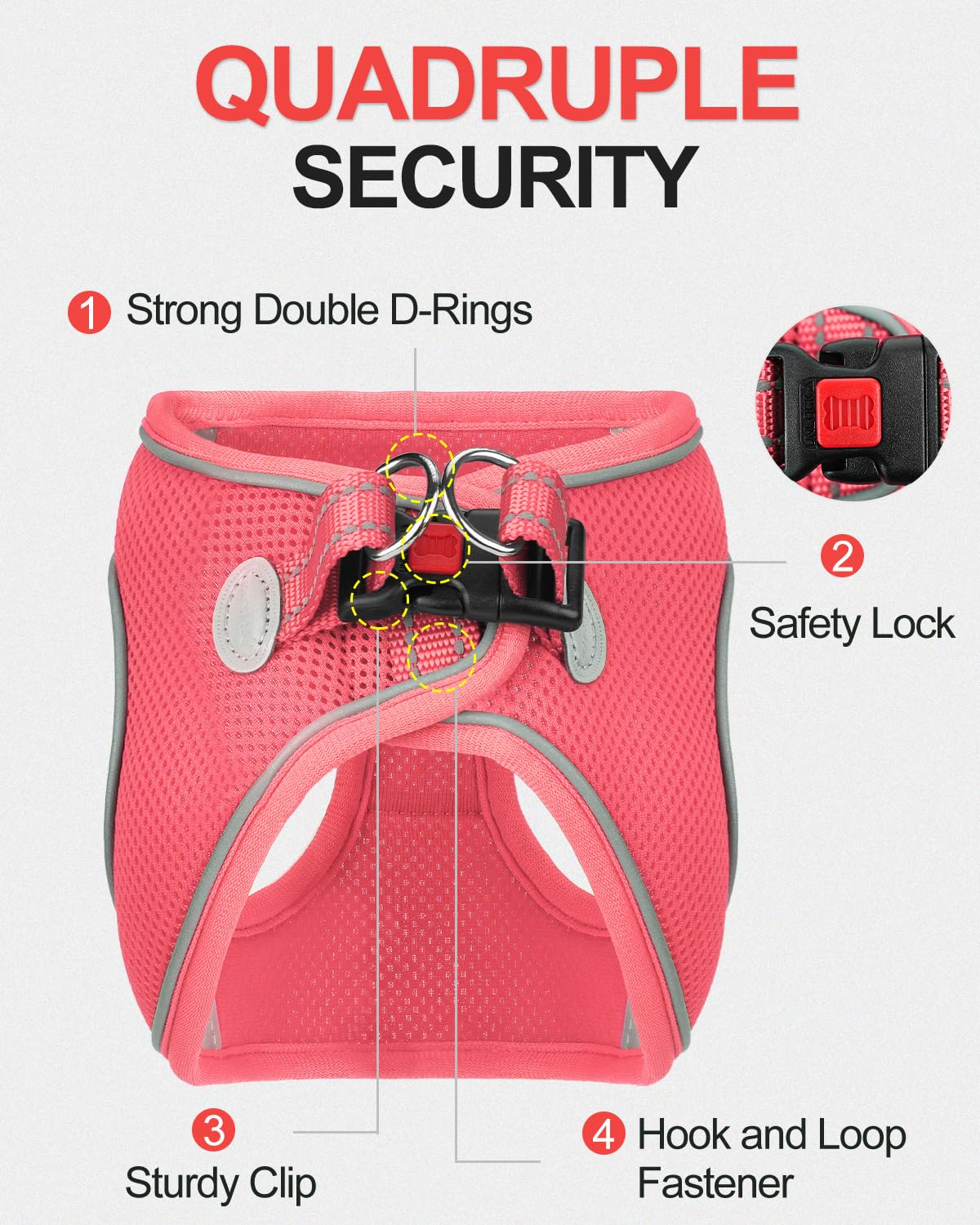 Joytale Small Dog Harness, Breathable Mesh Step-In Vest, Reflective Soft Padded Harnesses For Small And Medium Dogs, Pink, L