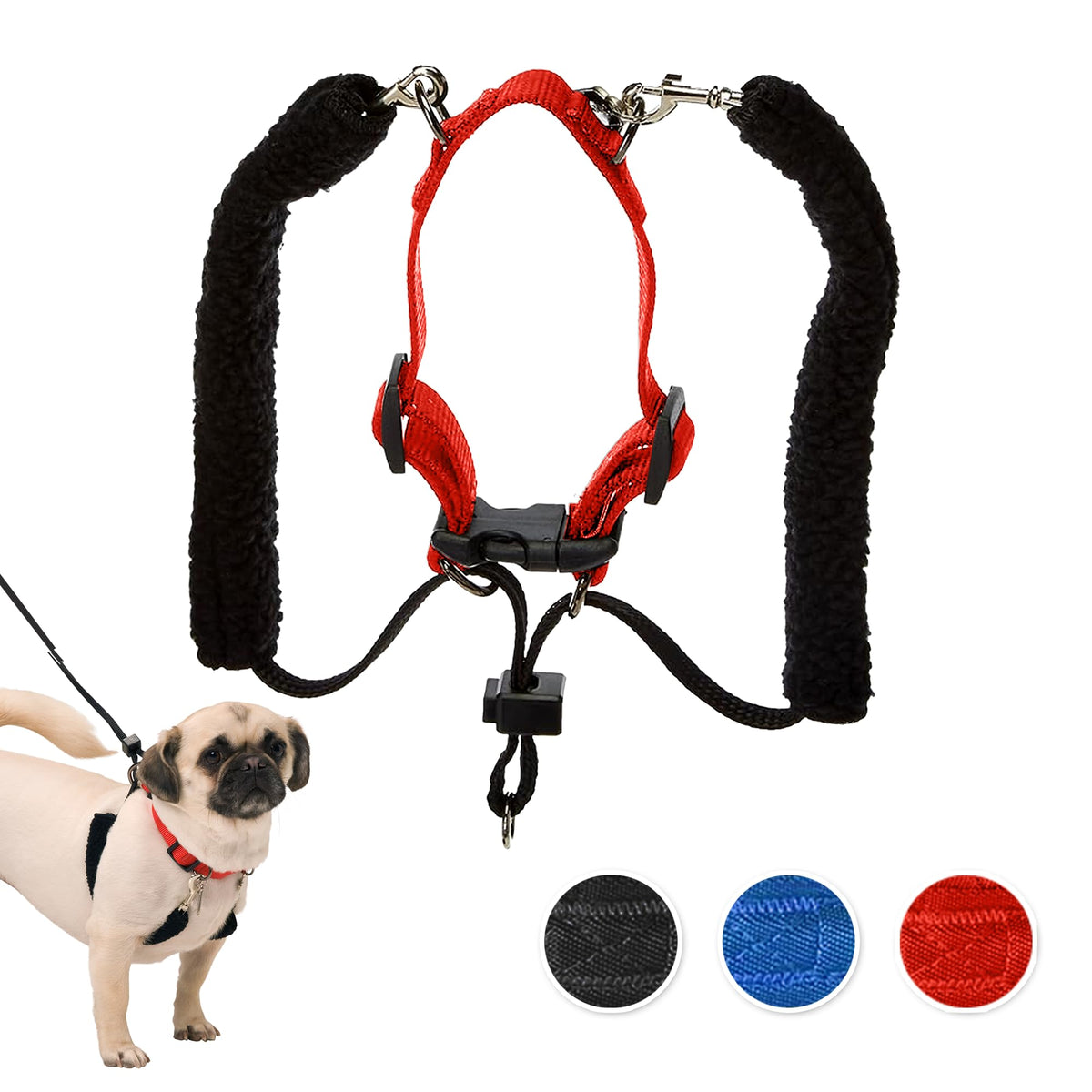 Sporn Original Training Halter, No Pull Harness Medium Size Dog With Red Padded Sherpa Sleeves, Breathable No Pull Dog Harness Medium Sized Dog, Provides To All Medium Sized Breeds