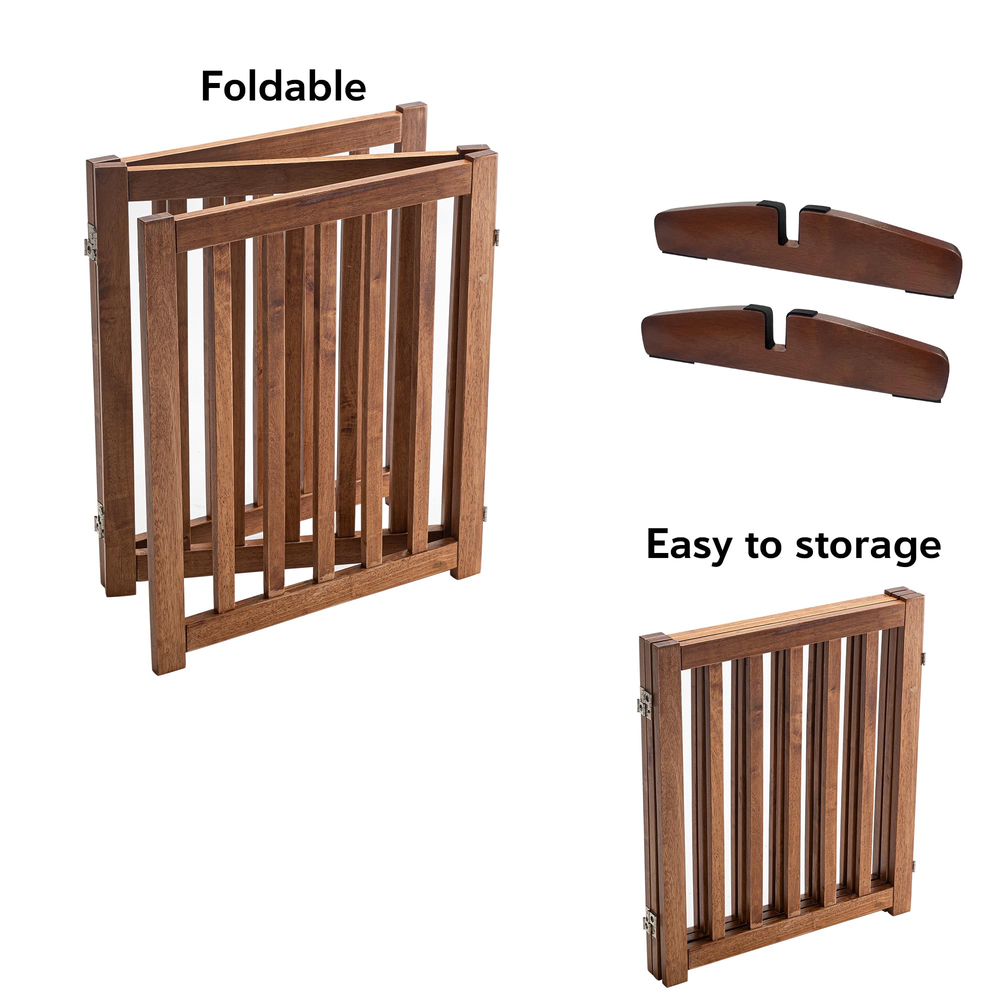 LZRS Freestanding Dog Gate 30 inch Tall - 3 Panels Solid Wooden Pet Gate for Doorways, Stairs & Hallways, Expandable & Foldable
