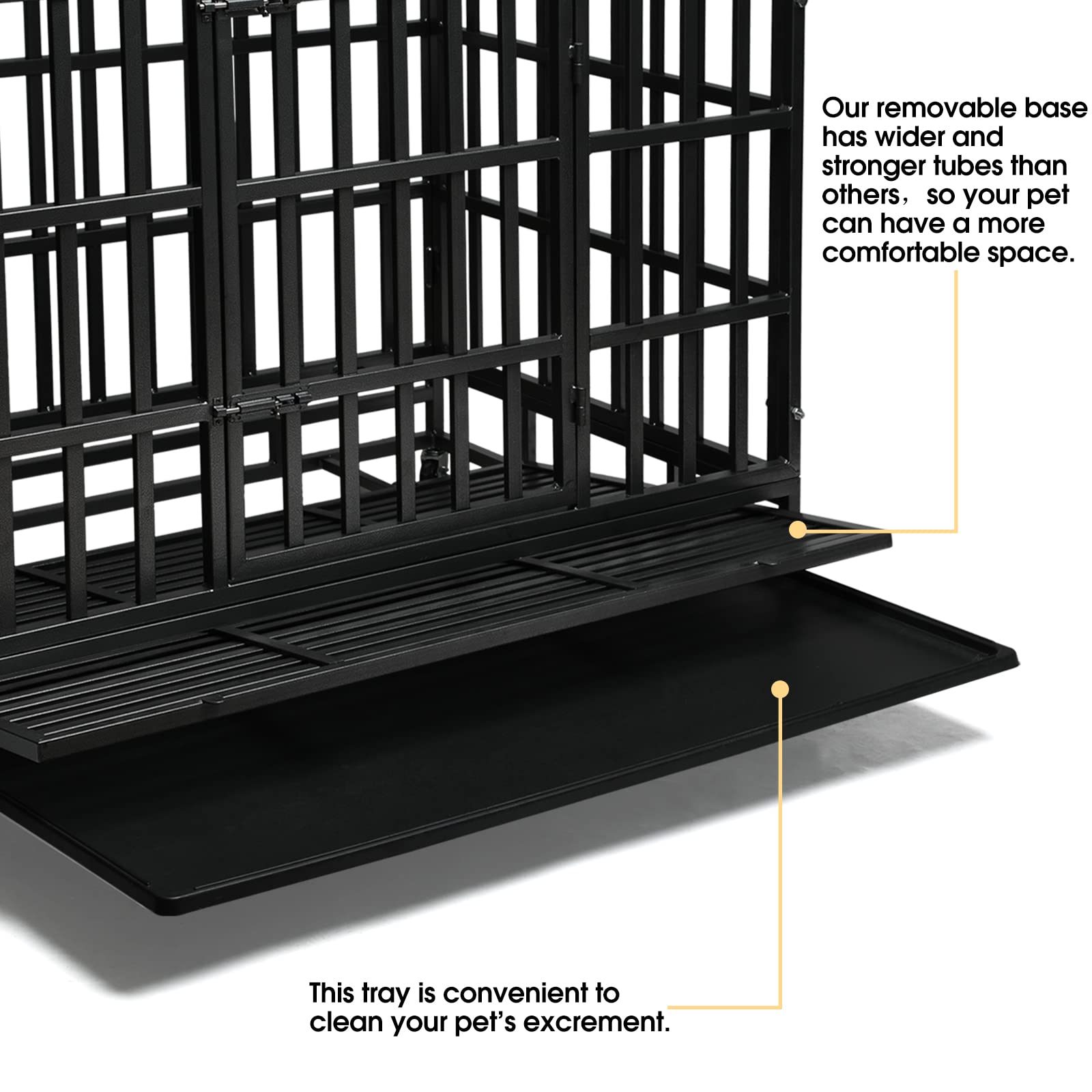 SHUSHIM Heavy Duty Dog Kennel Cage, 48" Alloy Steel, Double Doors, Lockable Wheels for Extra Large Breeds