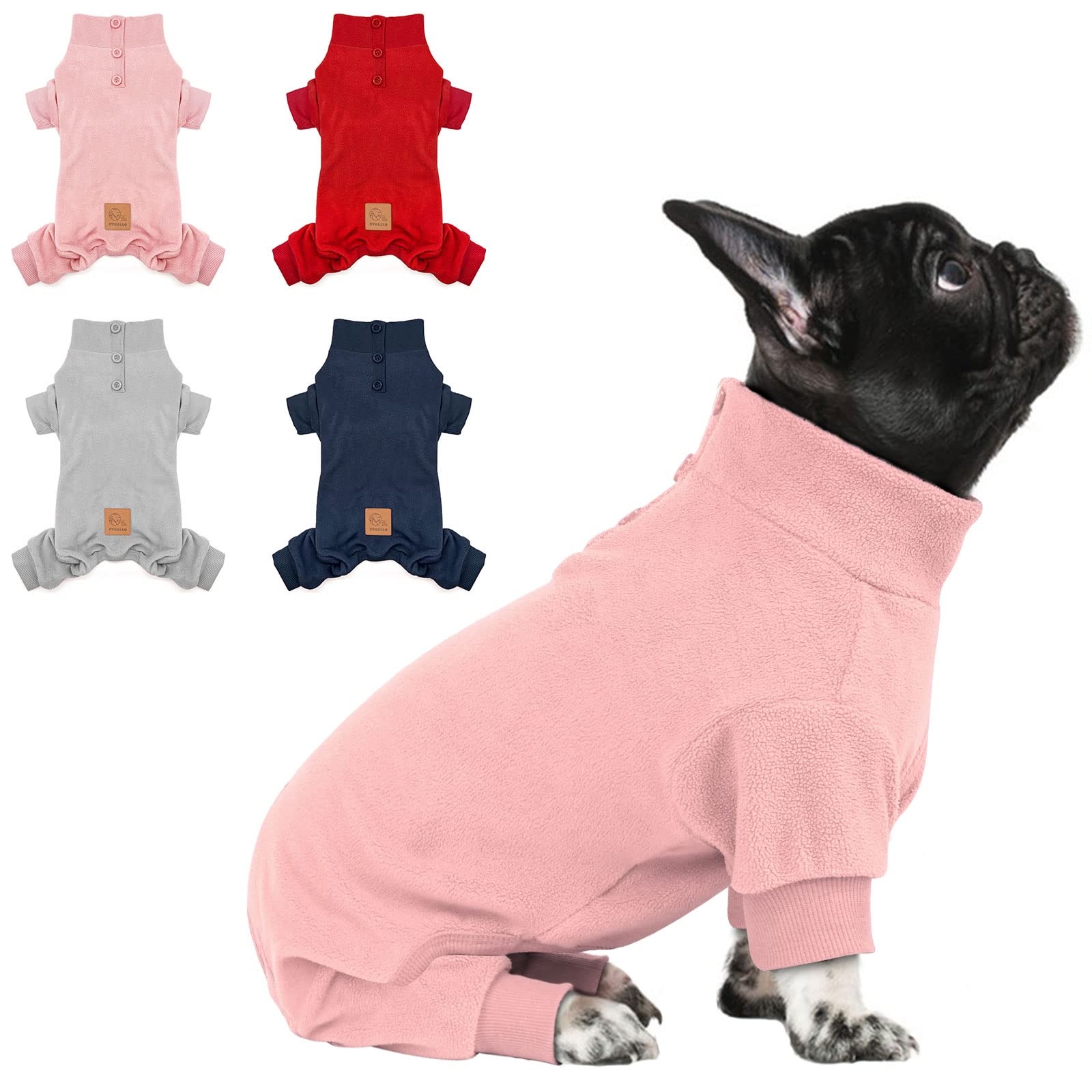 Cyeollo Dog Pajamas Turtleneck Thermal Dog Pjs Fleece Stretchy Jumpsuit Warm Dog Clothes Doggie Small To Medium Dog Pajamas Outfits For Cold Winter Color Pink