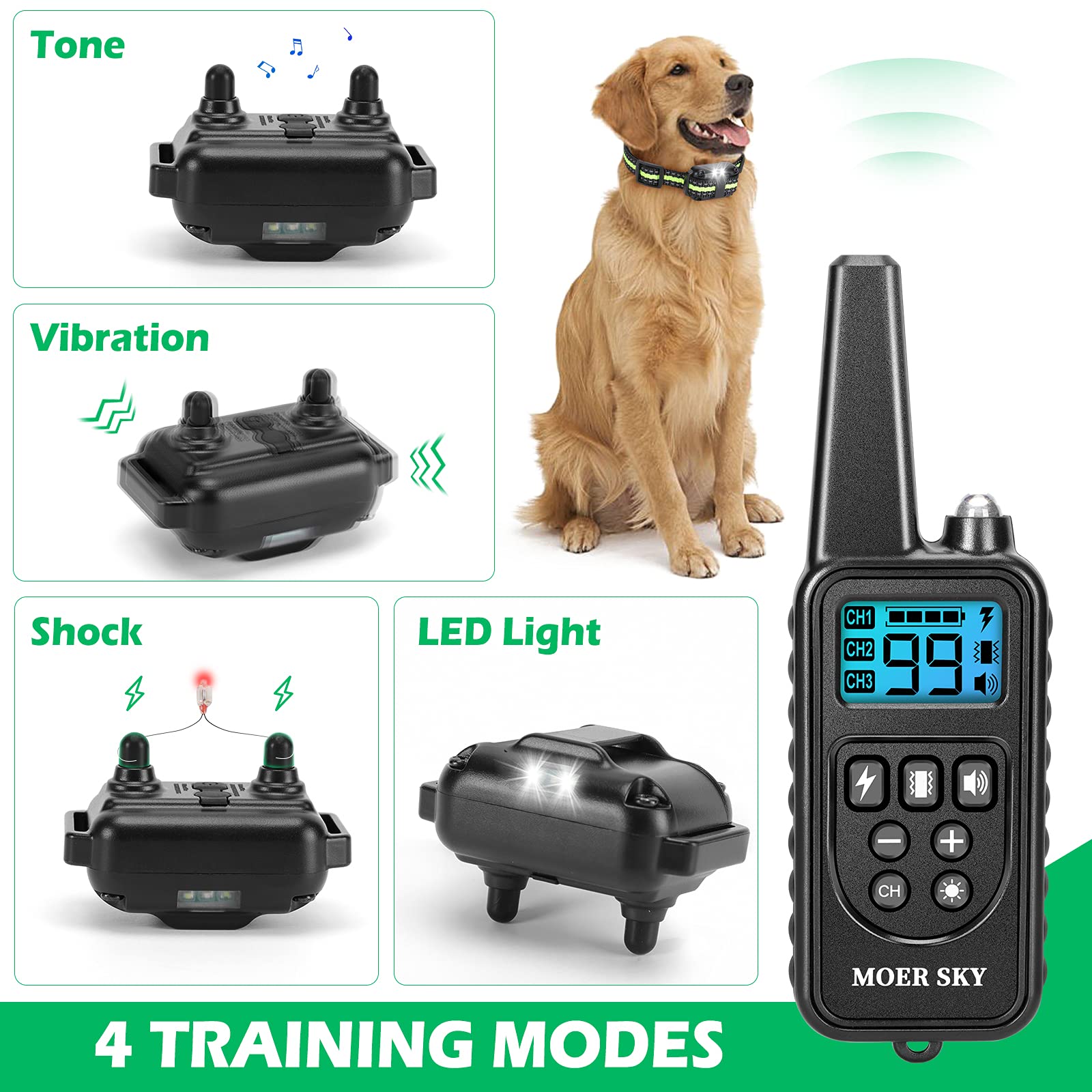 Dog Training Collar With 2600 Ft Remote, Electronic Dog Collar Shock Collar With Beep, Vibration, Shock, Light And Keypad Lock M