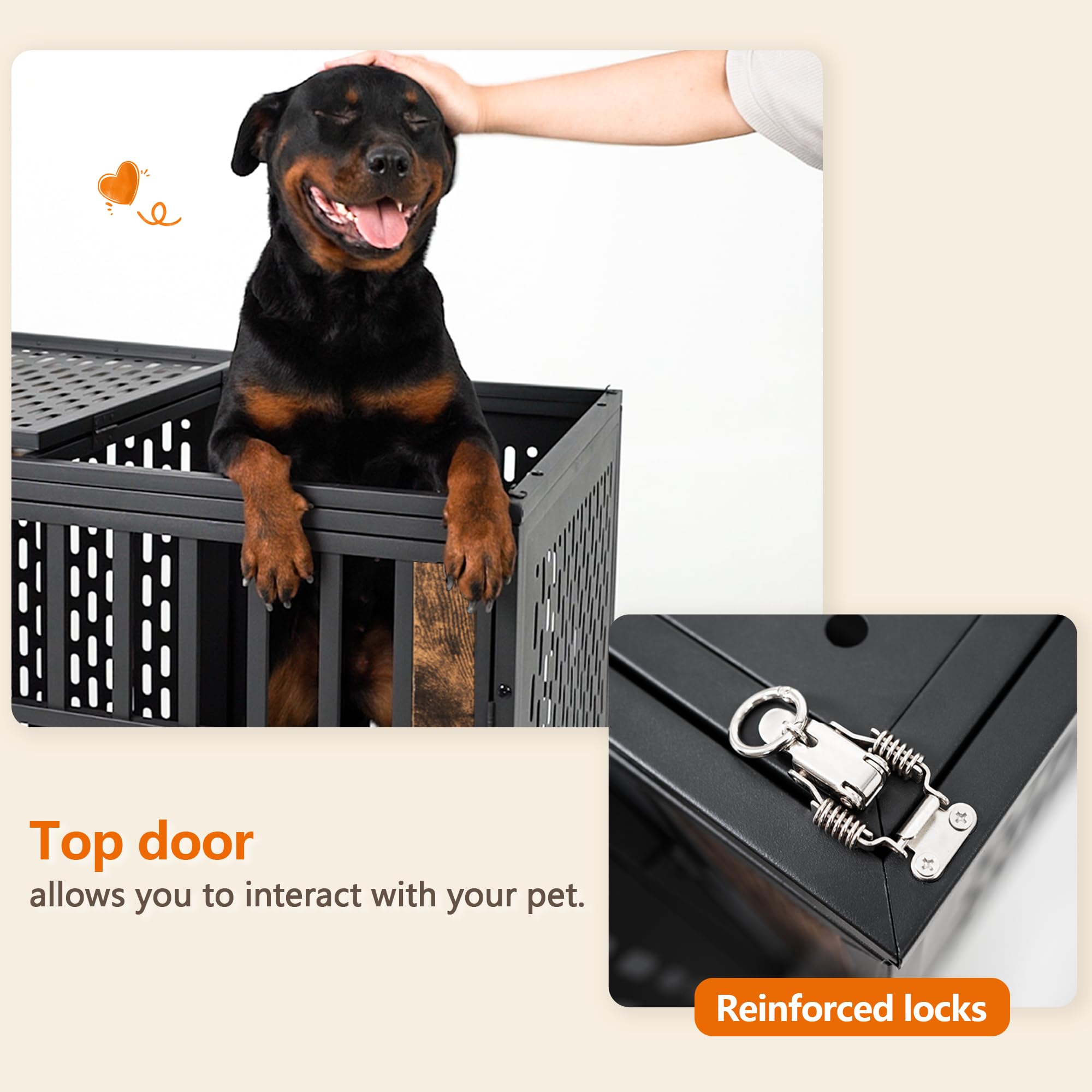 Huddycove 42Inch Heavy Duty Dog Crate, Escape Proof Large Medium Kennel For High Anxiety Dogs, Indestructible Pet Cage Indoor, R
