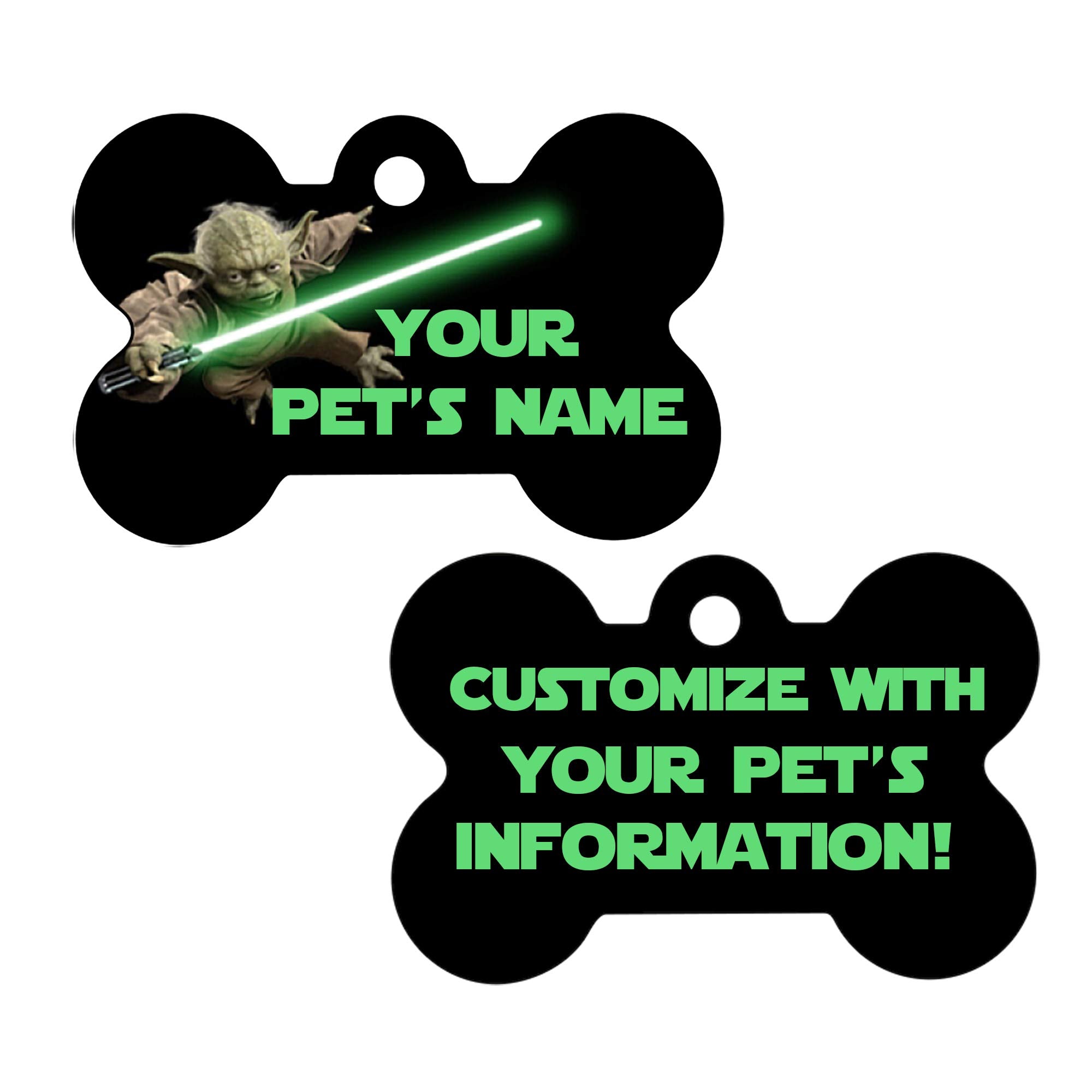 Udesignusa Custom Double Sided Pet Id Tags For Dogs & Cats Personalized For Your Pet (Yoda, Bone Shaped)