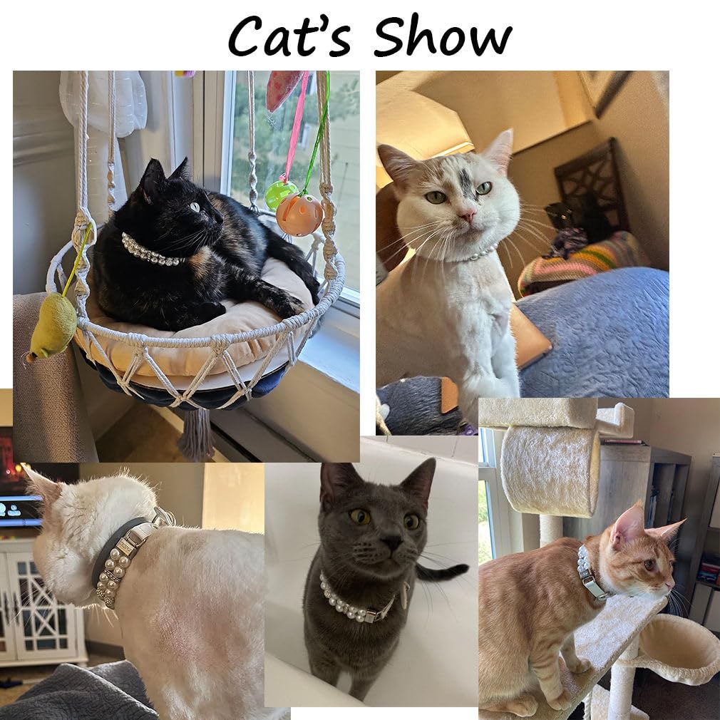 White Pearl Collars For Dogs, Fancy Crystal Bling Pearl Cat Collar Rhinestone Luxury Beaded Puppy Necklace Diamond Girl Pet Jewe