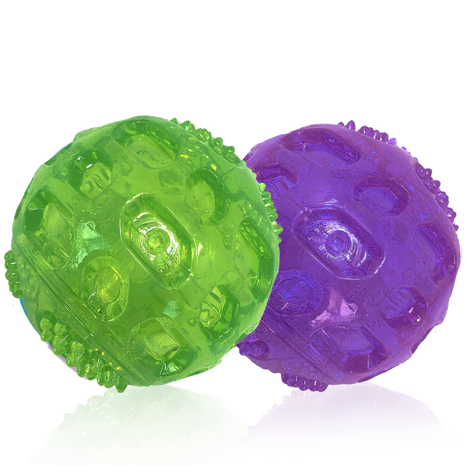 2 Packs Dog Ball Toys For Dog 3.2 Inches Indestructible Dog Fetch Ball Kong Squeaky Ball For Training Playing, Green+Purple