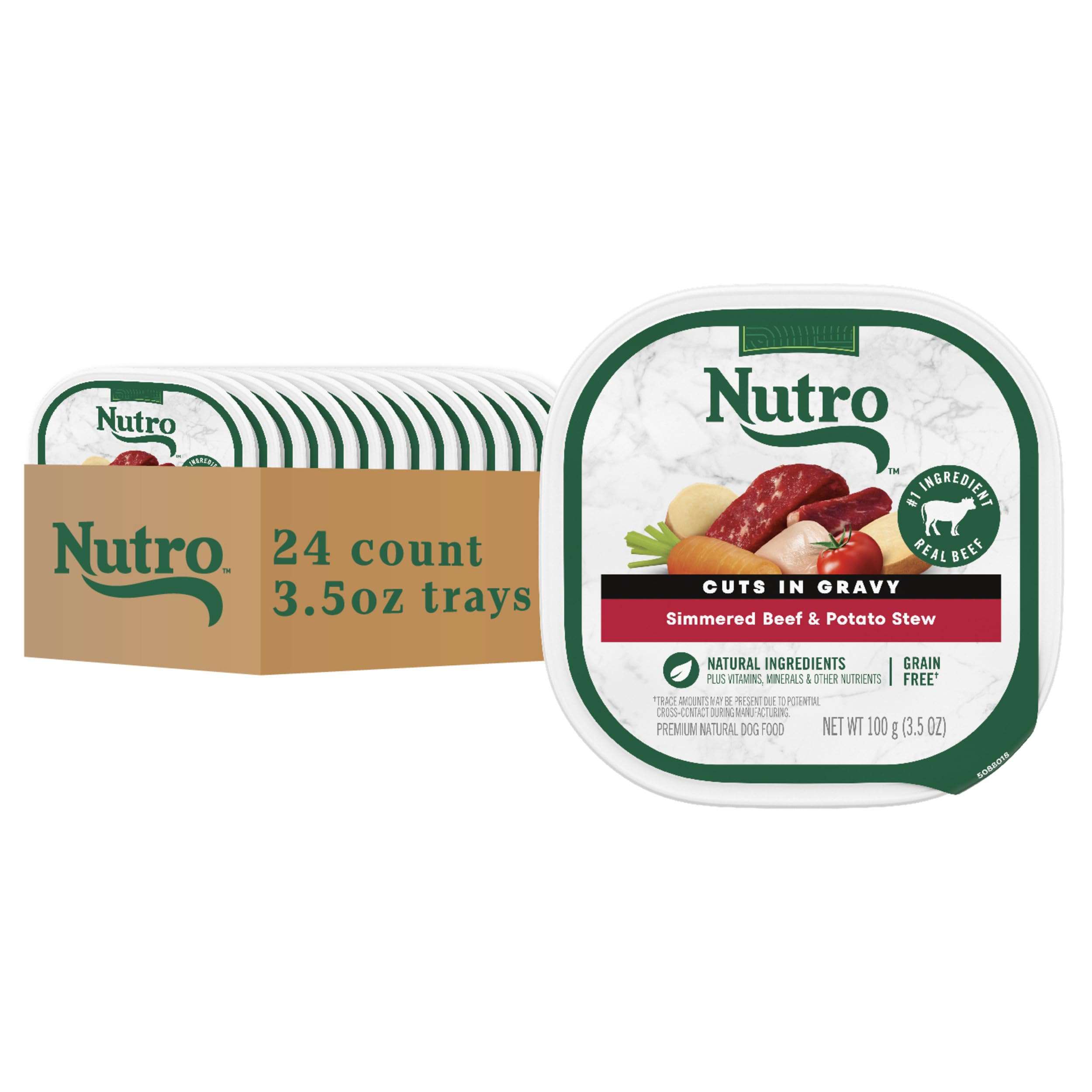 Nutro Adult Natural Grain Free Wet Dog Food Cuts in Gravy Simmered Beef & Potato Stew Recipe, 3.5 oz. Trays (24 Count, Pack of 1