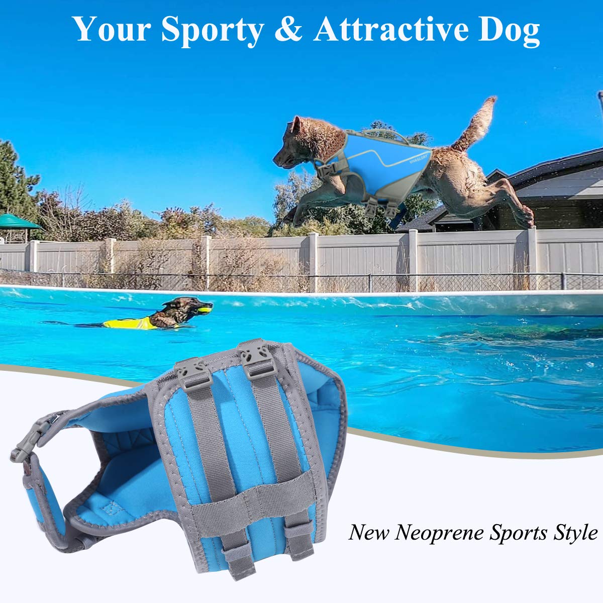 Vivaglory Neoprene Dog Life Jacket Dog Swim Vest For Boating Hunting & Swimming, Lightweight With Leash Ring, S, Orange