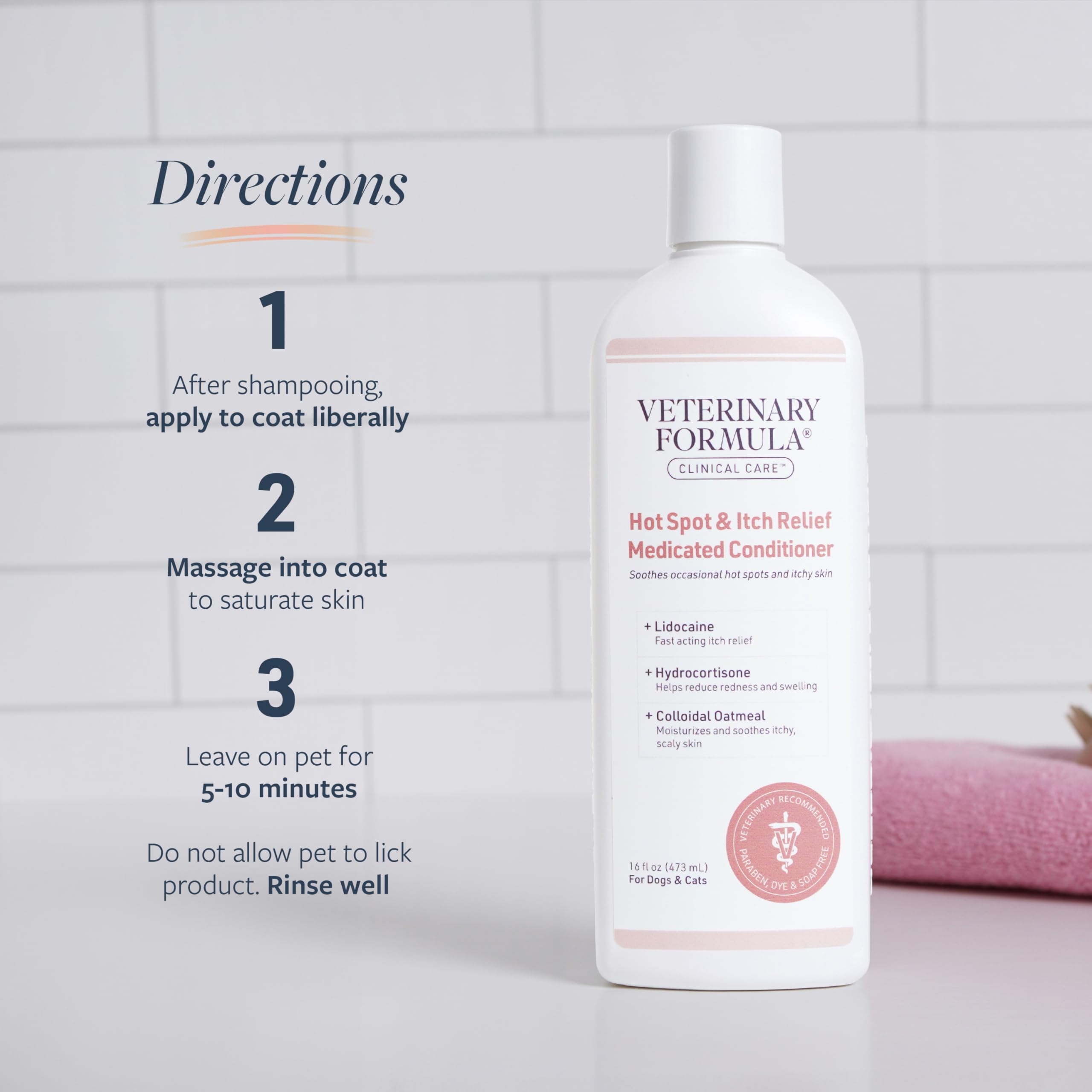 Veterinary Formula Hot Spot & Itch Relief Medicated Conditioner for Cats & Dogs, 16 oz, Oatmeal, Model FG01335