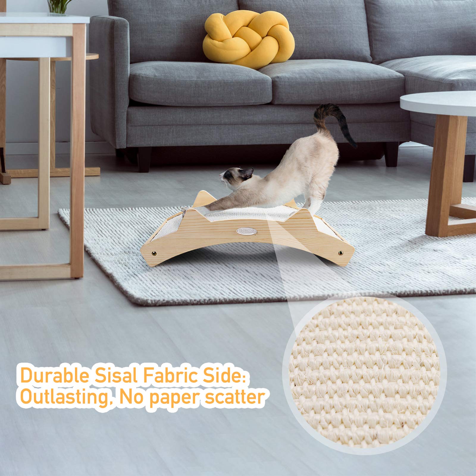 Double-Sided Cat Scratcher With Natural Sisal + Carpet Cloth, Durable Solid Wooden Structure Scratch Pad for Indoor Cats, Scratc