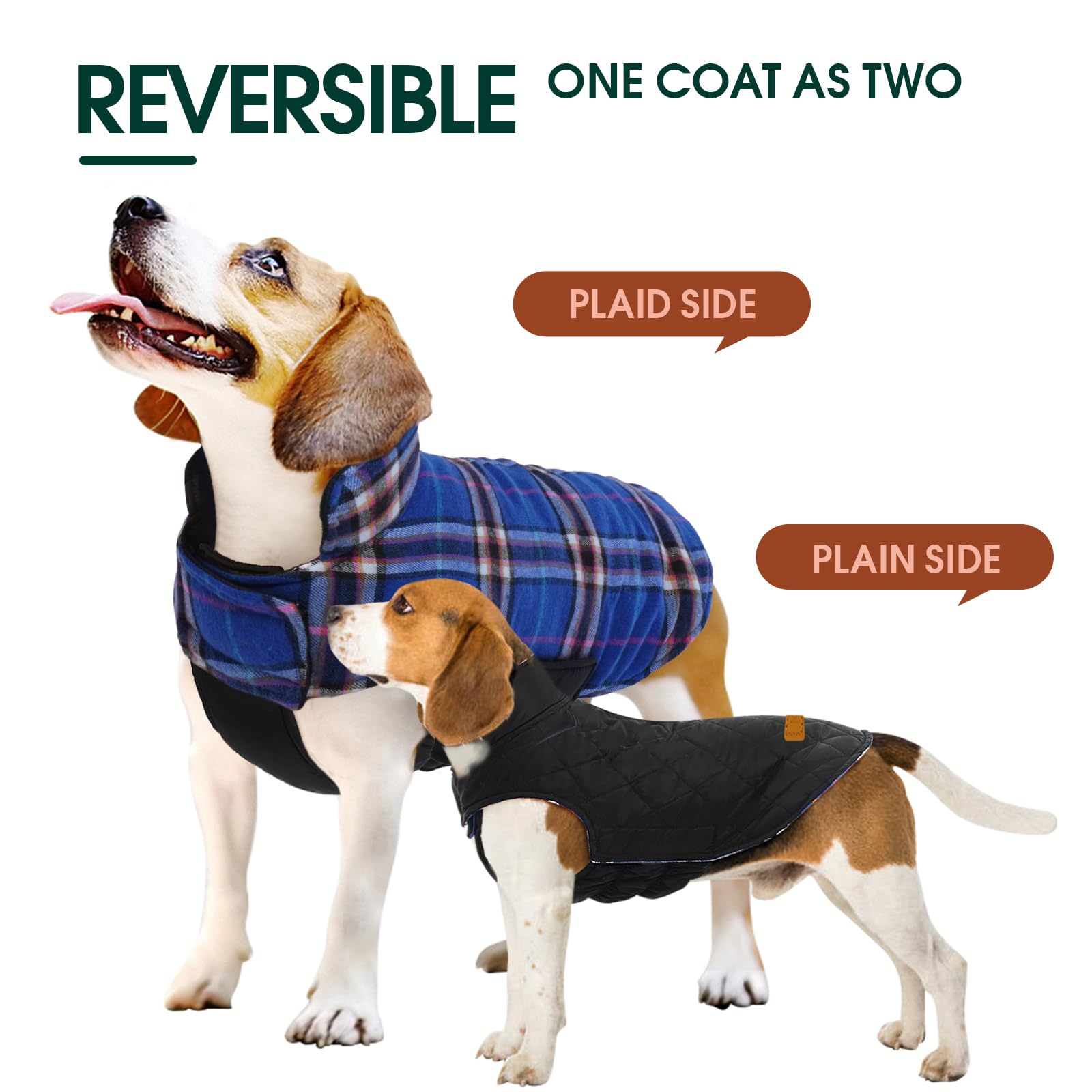 Kuoser Waterproof Dog Coat, Reversible Dog Jacket For Medium Dogs, Adjustable Durable Doggie Winter Coat Warm Puppy Cold Weather