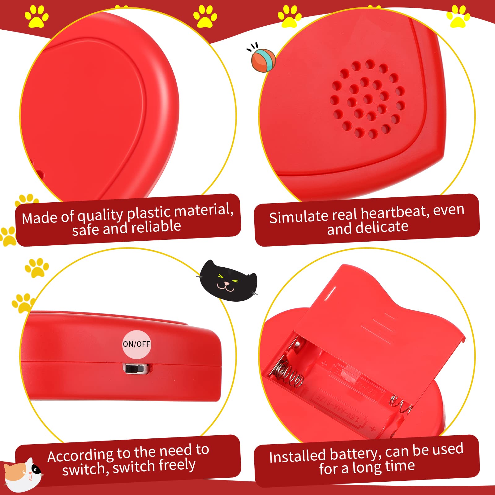 Wettarn 2 Pcs Heartbeat Puppy Toy Dog Anxiety Relief Red Heartbeat Simulator Replacement Soother For Pet Behavioral Training Sleep Aid Calming Toys Cat Kitten Dog Add To Blankets Pillows Beds