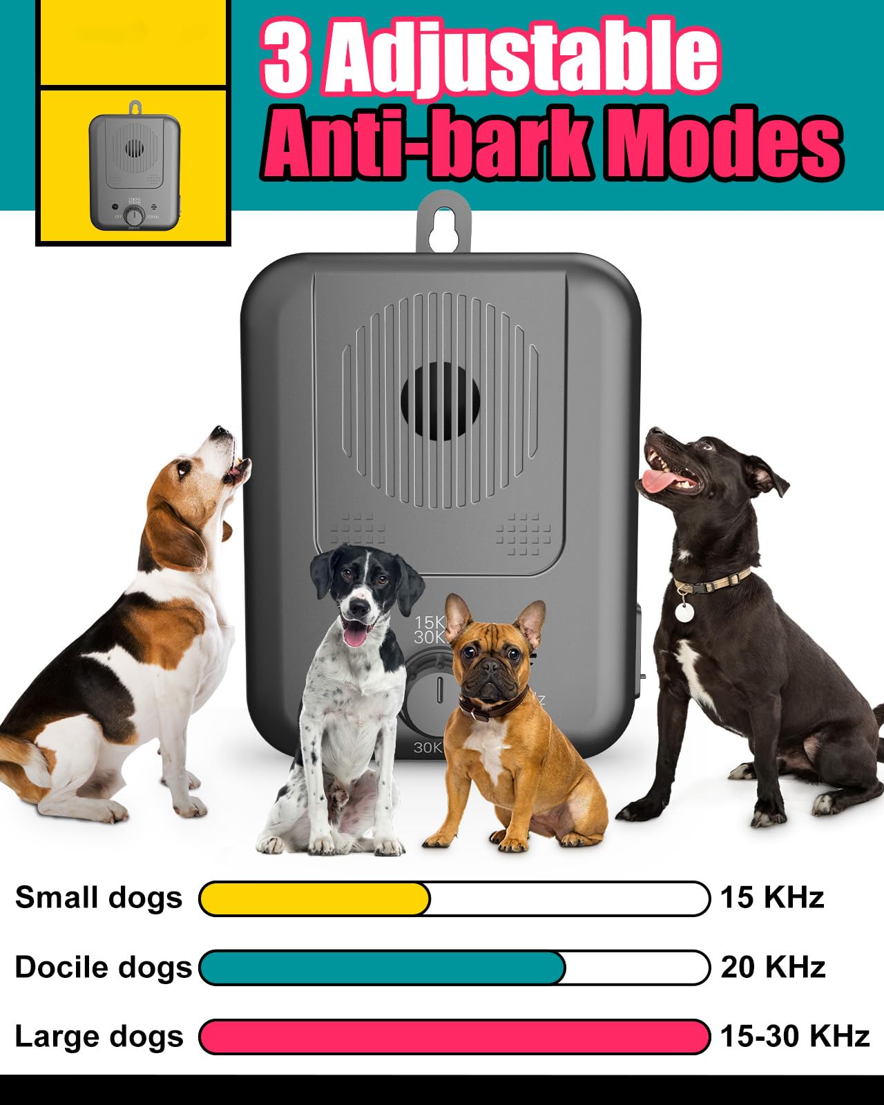 Anti Barking Device for Dogs, Rechargeable Ultrasonic Bark Control Devices with 3 Modes, 50FT Stop Neighbors Dog Bark, Waterproo