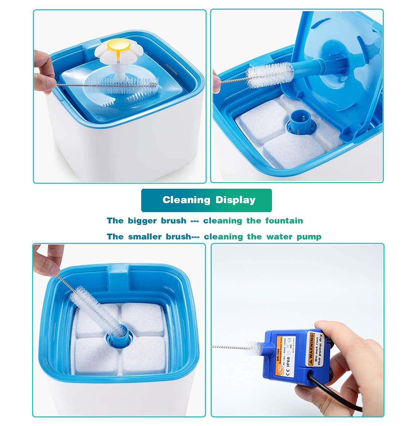 Aroundu Cat Fountain Filter Replacement Set 20 Pcs, Compatible With 84Oz/2.5L Veken And Identical Square Fountain,12 Filter 6 Sponge 2 Brush Included