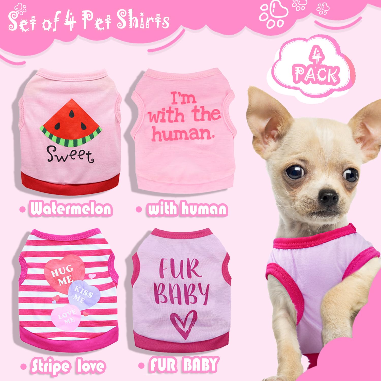 4 Pieces Dog Clothes Puppy Shirts For Small Dogs Girls Spring Summer Pet Tshirt Cute Dog Clothes Female Outfit For Chihuahua, Yo