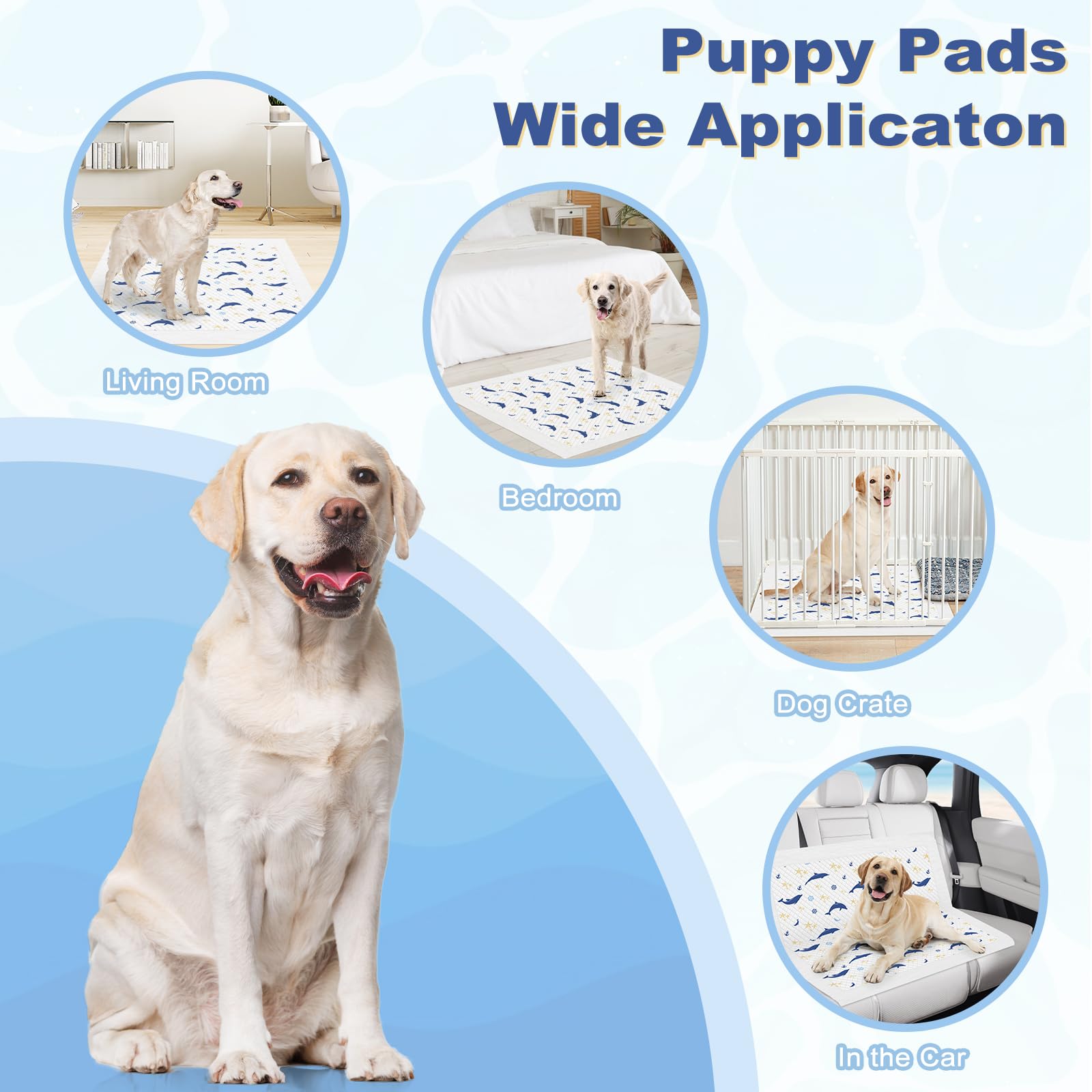 MIZOK 36x36 Puppy Pads, Dog Pads Extra Large with Ocean Whisper Prints, Potty Training Pee Pads for Dogs, Cute Dog Pee Pads Jumb