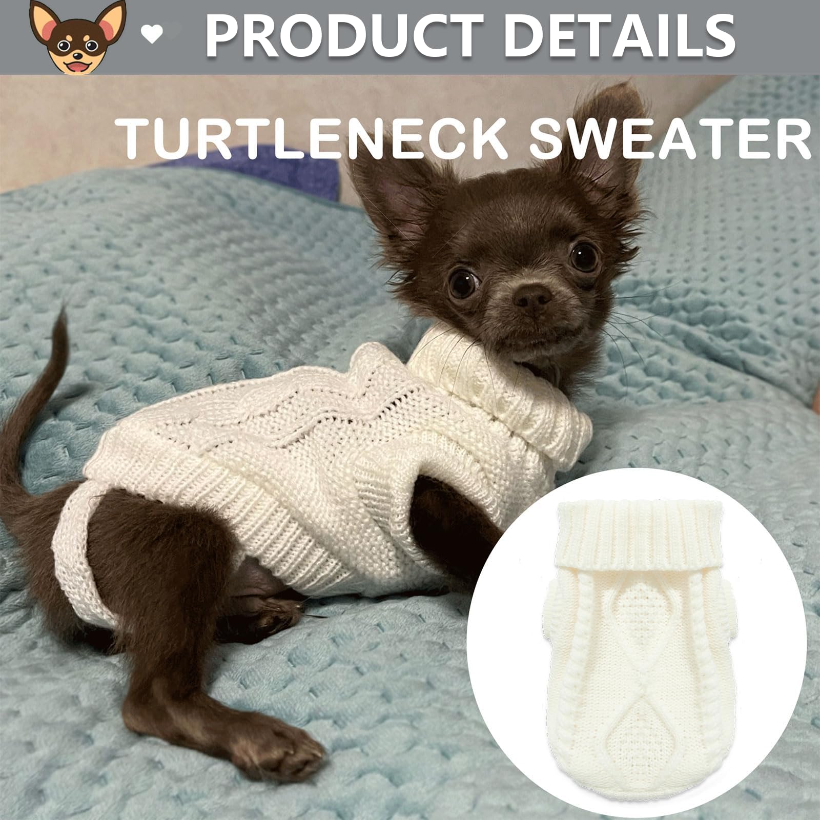2 Pieces Dog Sweater For Small Dogs Chihuahua Clothes Spring Winter Cute Knitwear Turtleneck Thick Warm Clothes For Yorkie Cat E