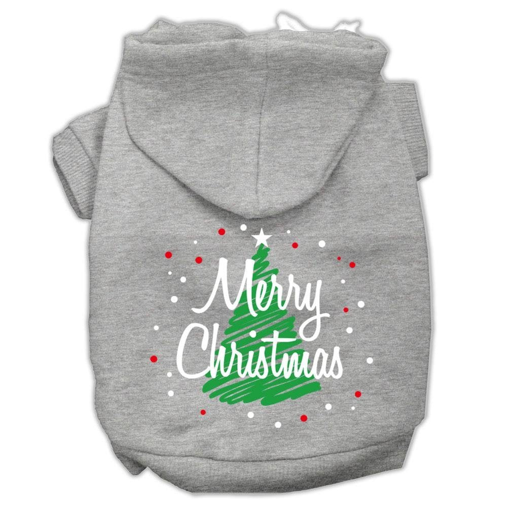 Mirage Pet Products Scribbled Merry Christmas Screenprint Pet Hoodies, X-Small, Grey