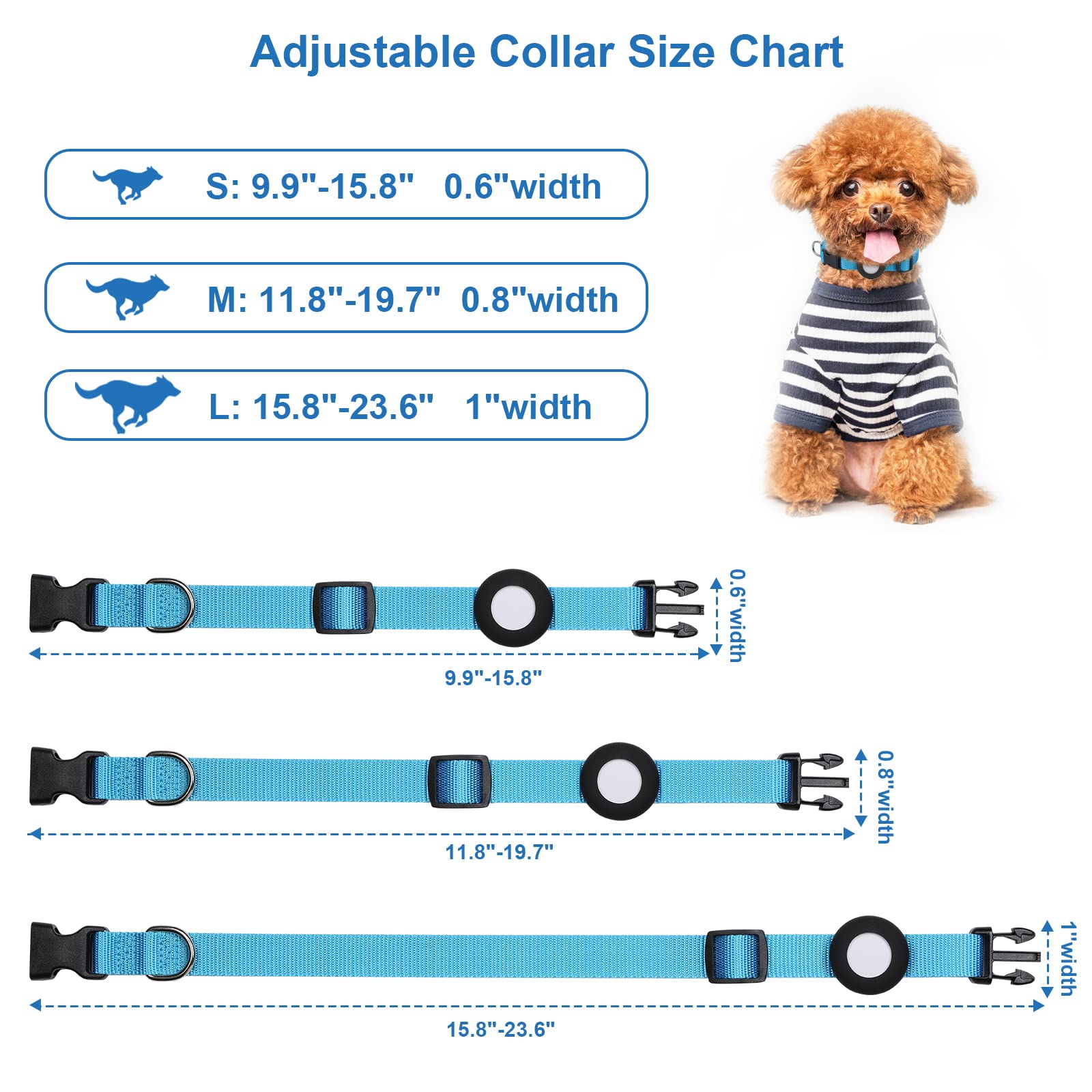Compatible With Airtag Dog Collar, Adjustable Air Tag Dog Collar With Durable Quick Snap Buckle, Imitation Nylon Dog Collar With Waterproof Apple Airtag Holder For Small Dogs (S(6'-16'), Blue)