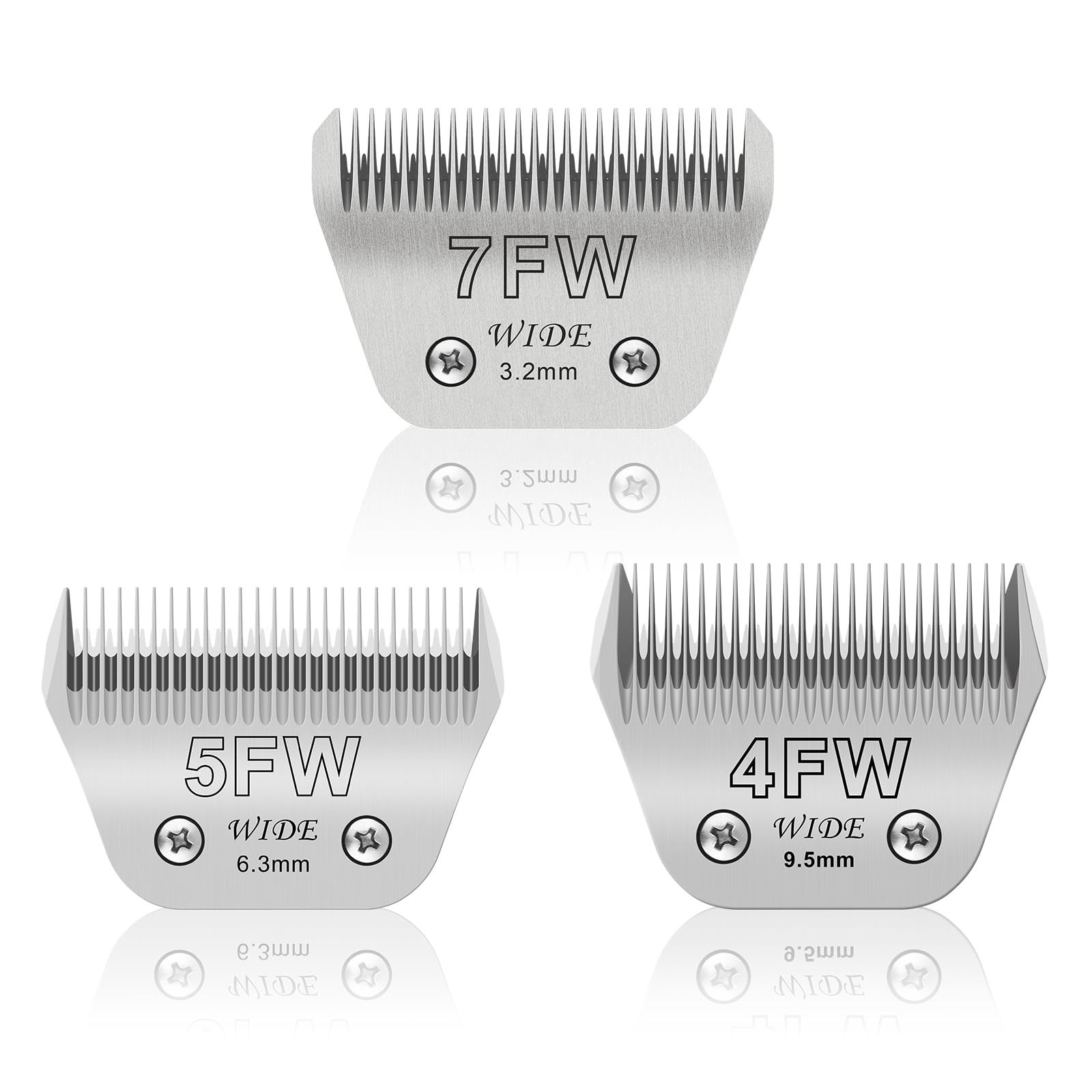 7FW+5FW+4FW Wide Pet Dog Grooming Detachable Blades Kit,Compatible with Andis,Oster A5,Wahl KM10 Clippers,Cut Length 1/8''(3.2mm