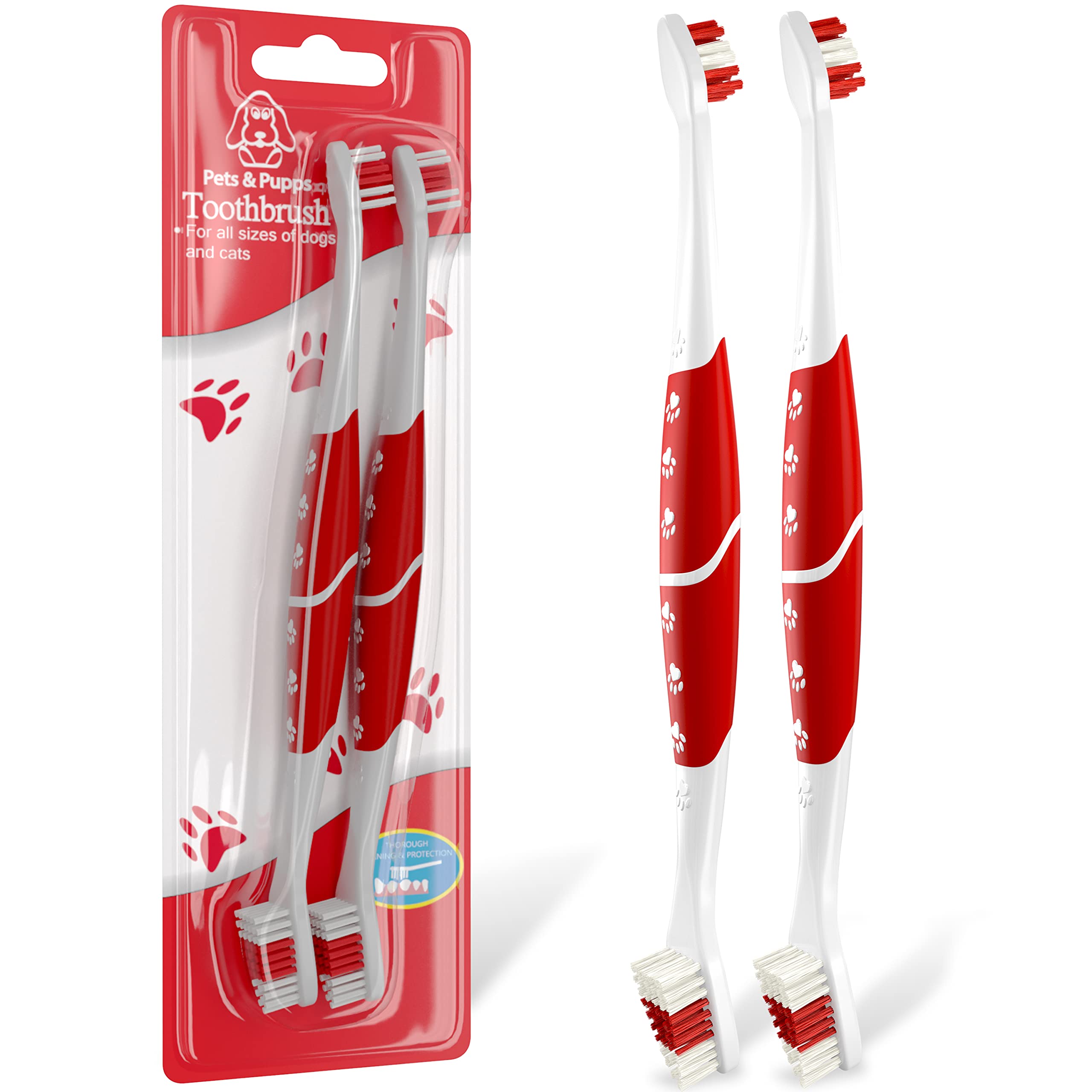 Pet Toothbrush for Dogs, Cats with Soft Bristles - Easy Teeth Cleaning & Dental Care, Non Slip Dual Head Dog Toothbrush (Pack of