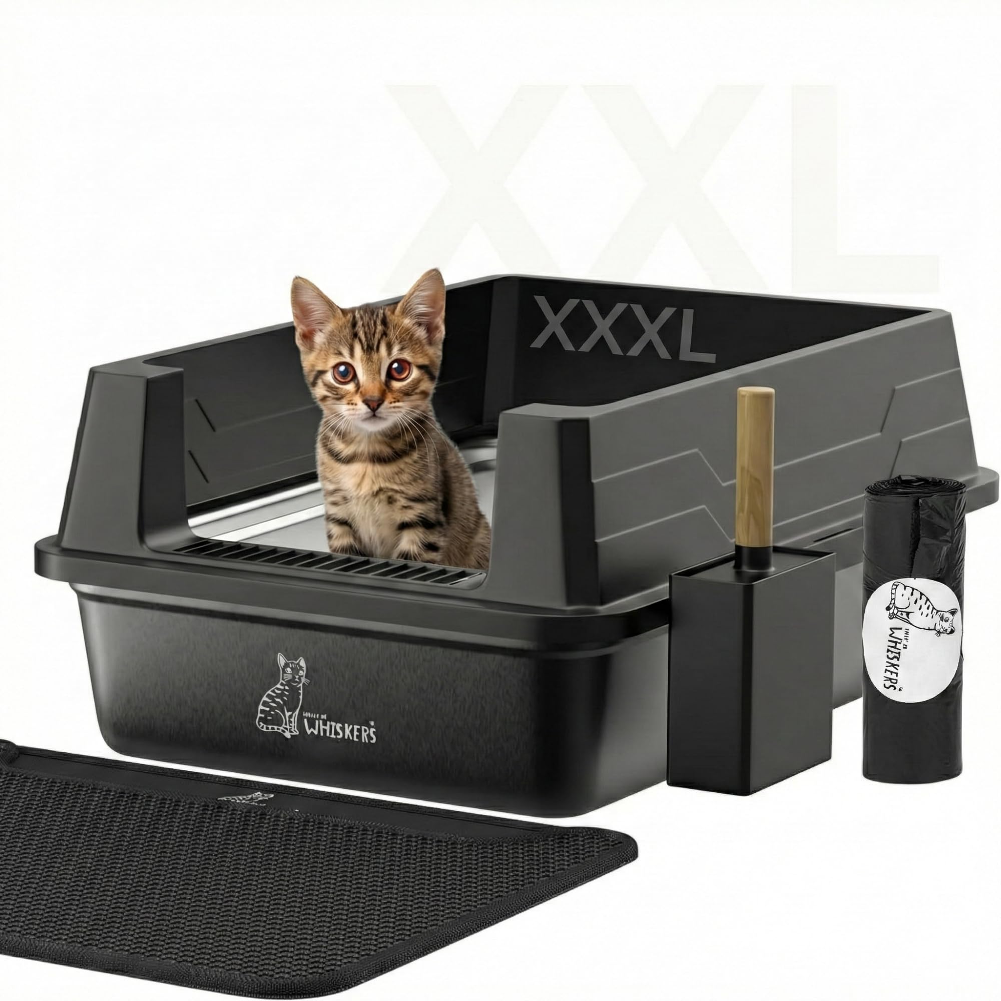 XXXL Stainless Steel Cat Litter Box High Sided 28x20 - Extra Large Metal Litter Pan for Big Cats - Upgraded Anti-Leak Buckle, Ma