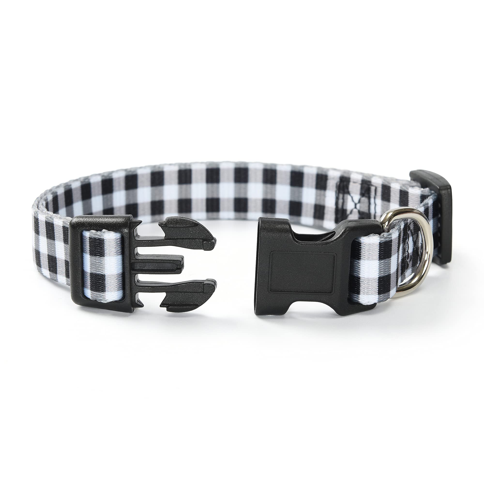 Mile High Life Dog Collar | Cute Puppy Collars | Lightweight Girl Dog Collar | Soft Boy Dog Collars | W Geometric Plaid Wave Line Pattern (Black/White, Large)