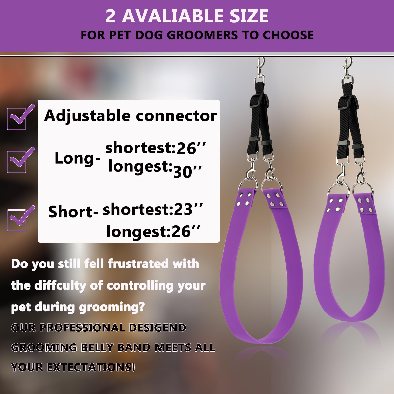 Pet Dog Grooming Belly Straps - Pet Dog Grooming Loops 2 Wide Purple Groomer Belly Support Band Waterproof Strong Pvc Belly Lo