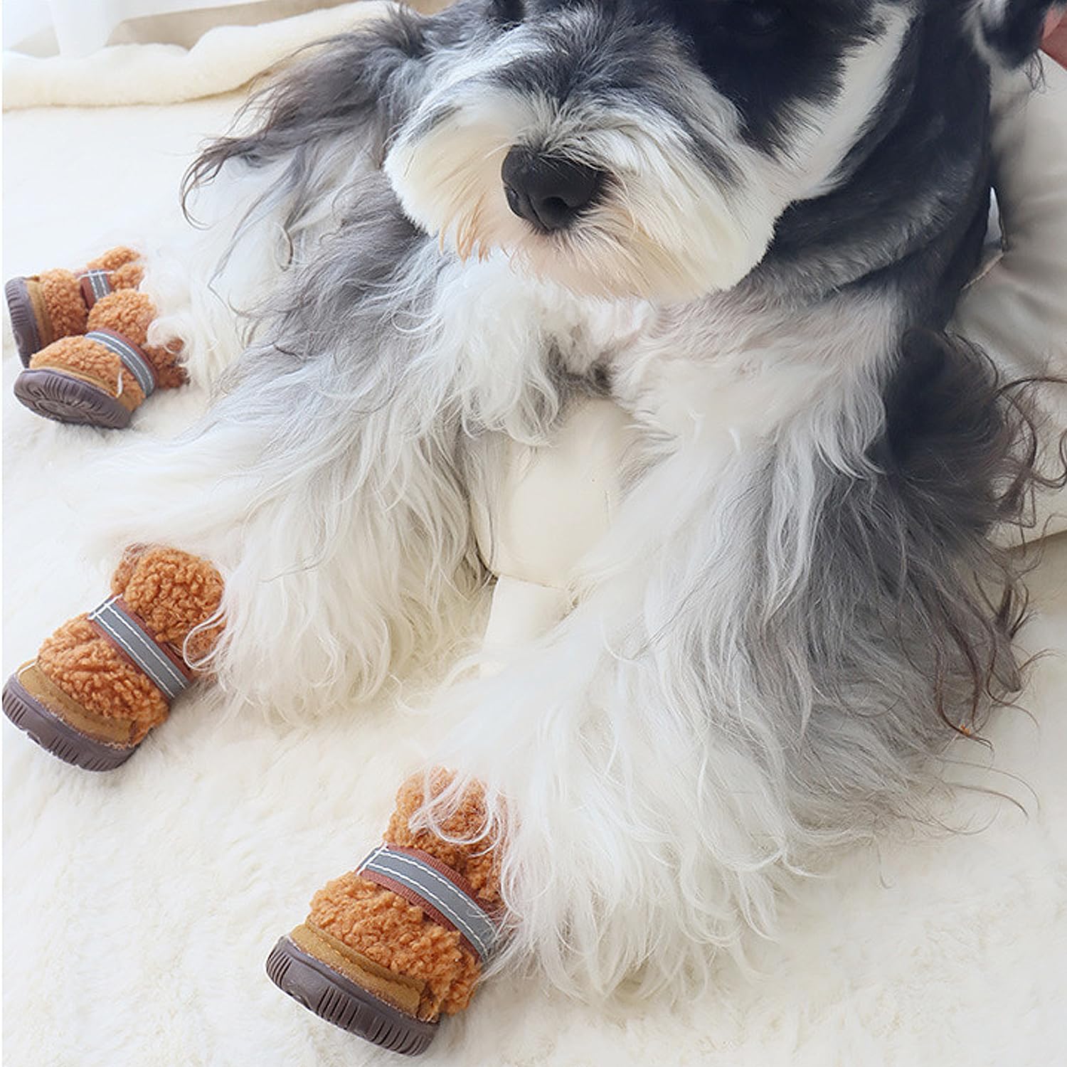 Urbest Dog Shoes Puppy Plush Warm Dog Snow Boots Reflective Strips Anti-Slip Rubber Sole Suitable For Small Medium-Sized Dog(Bro