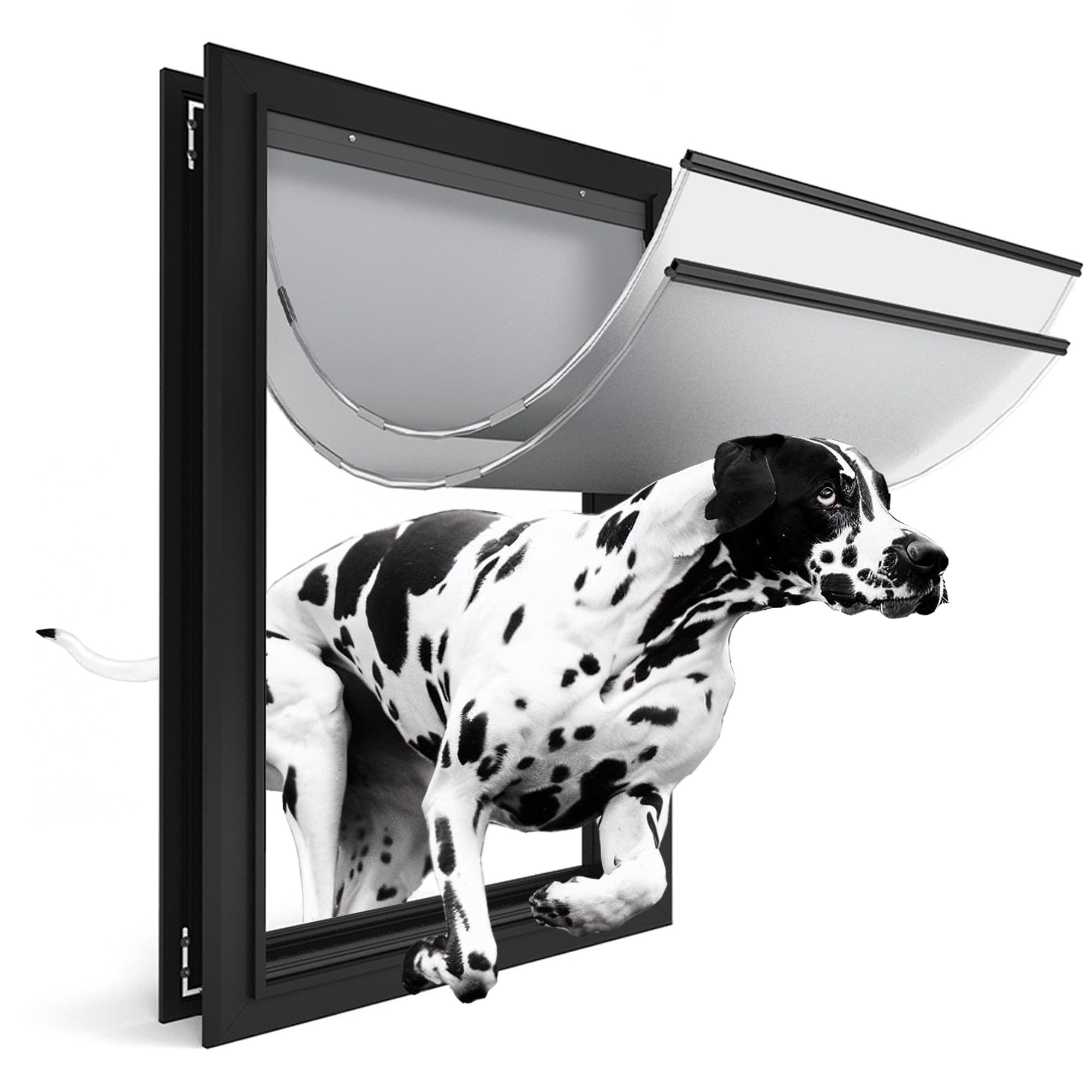 Extra Large Dog Door For Exterior Doors  Heavy Duty Aluminum Doggy Door For Extreme Weather  Cutout Size 14 1/2  W X 25 1/8  H  Giant Dog Door Up To 220 Lbs  Lockable  Black -Like New