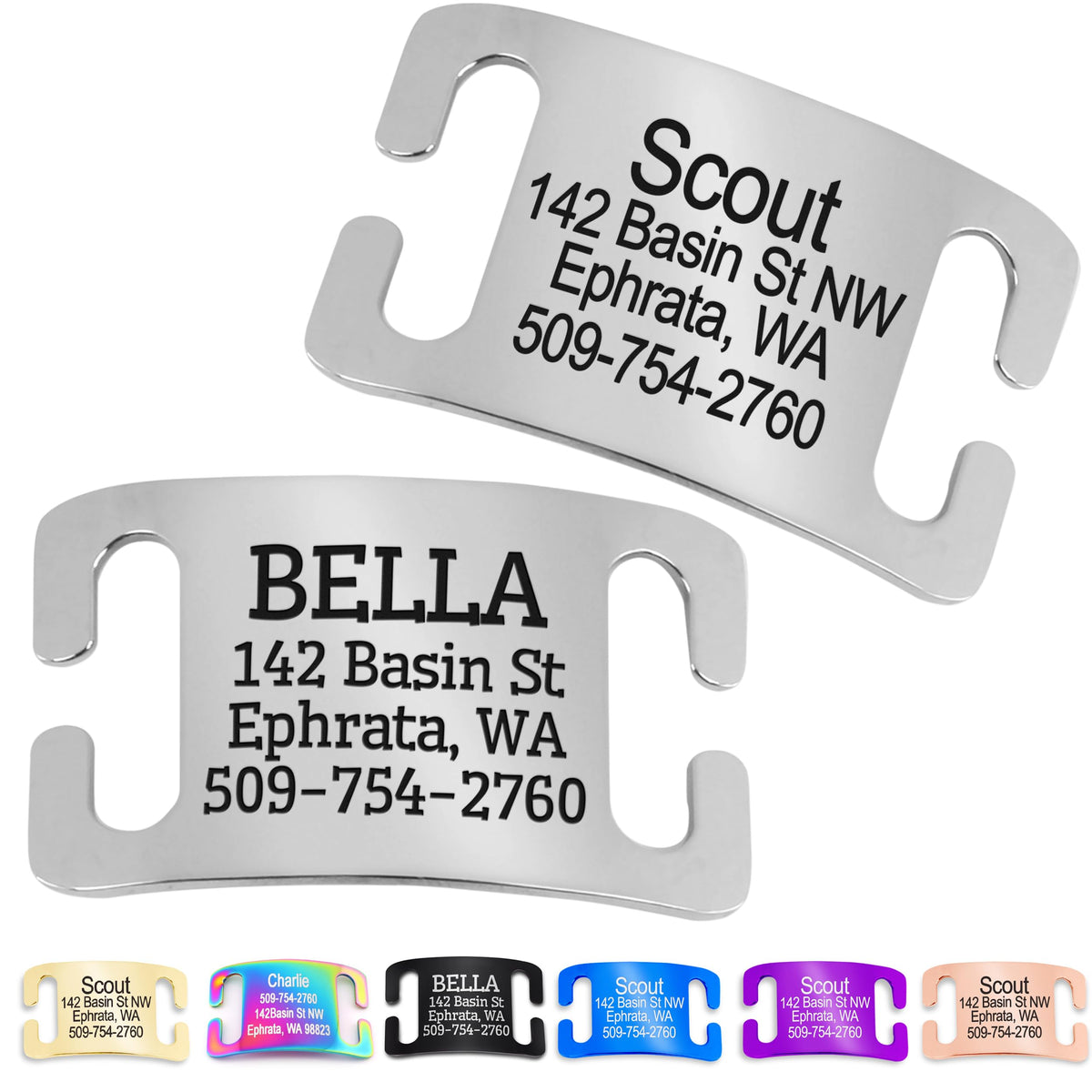 Gotags Slide-On Pet Id Tags, Personalized Dog And Cat Collar Tags, Silent, No Noise Tags Made Of Stainless Steel, Custom Engrave