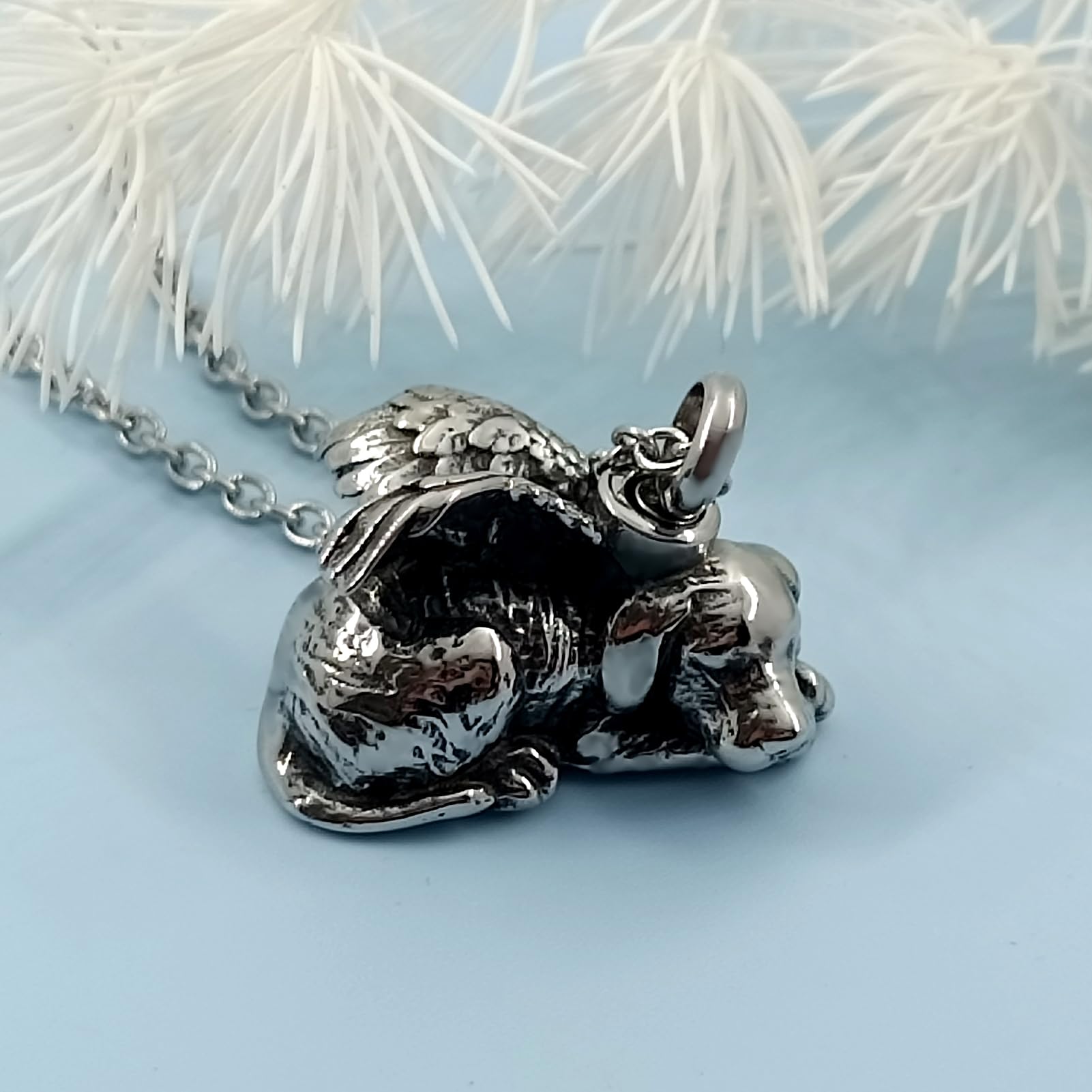 Qeensekc Angel Dog Cremation Urn Necklace For Ashes Pet Stainless Steel Memorial Urn Keepsake Pendant Ash Holder For Women Men