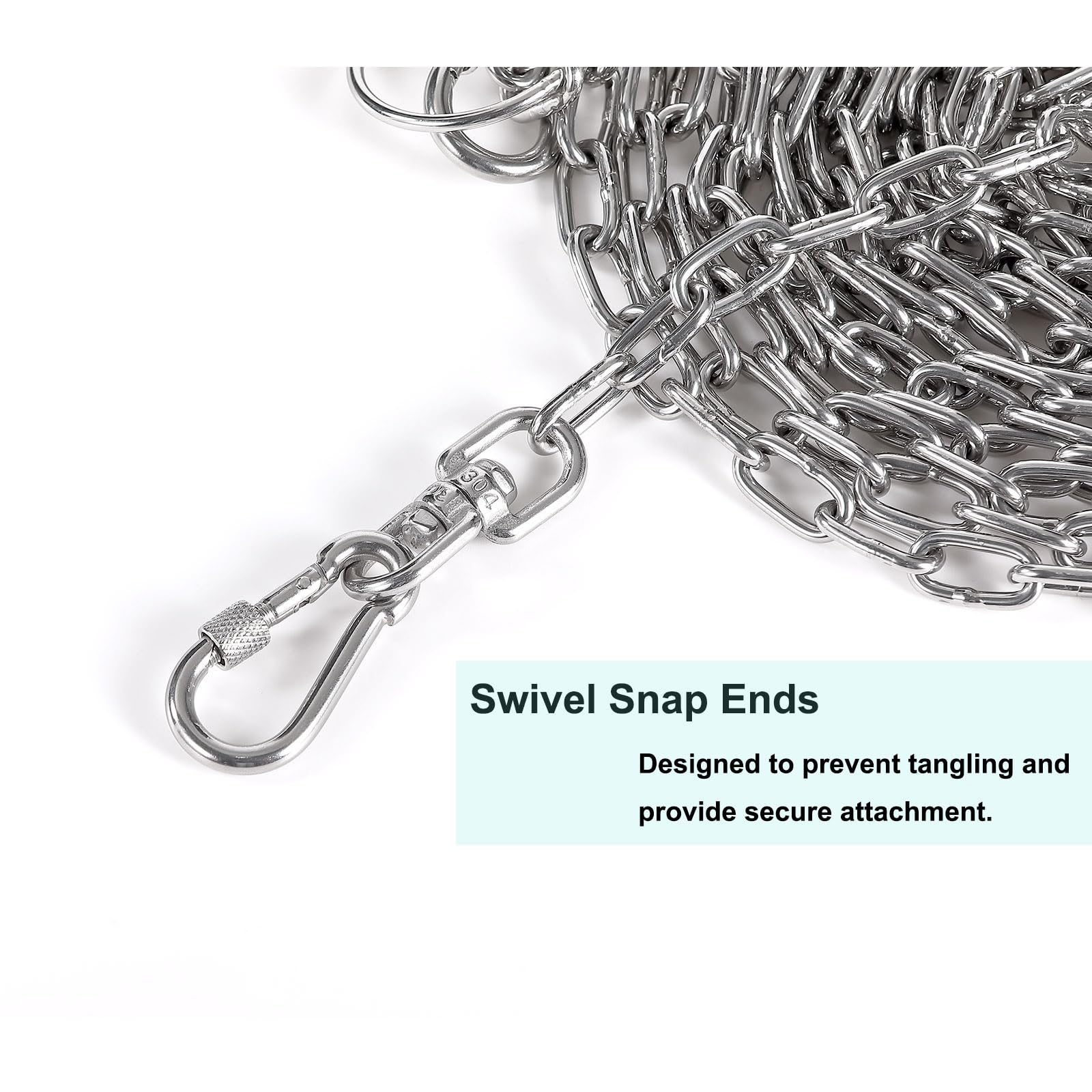 16FT 304 Stainless Steel Dog Chains Line for Outside - 3 MM Heavy Duty Tie Out Cable with Swivel Hook for Small and Medium Dogs
