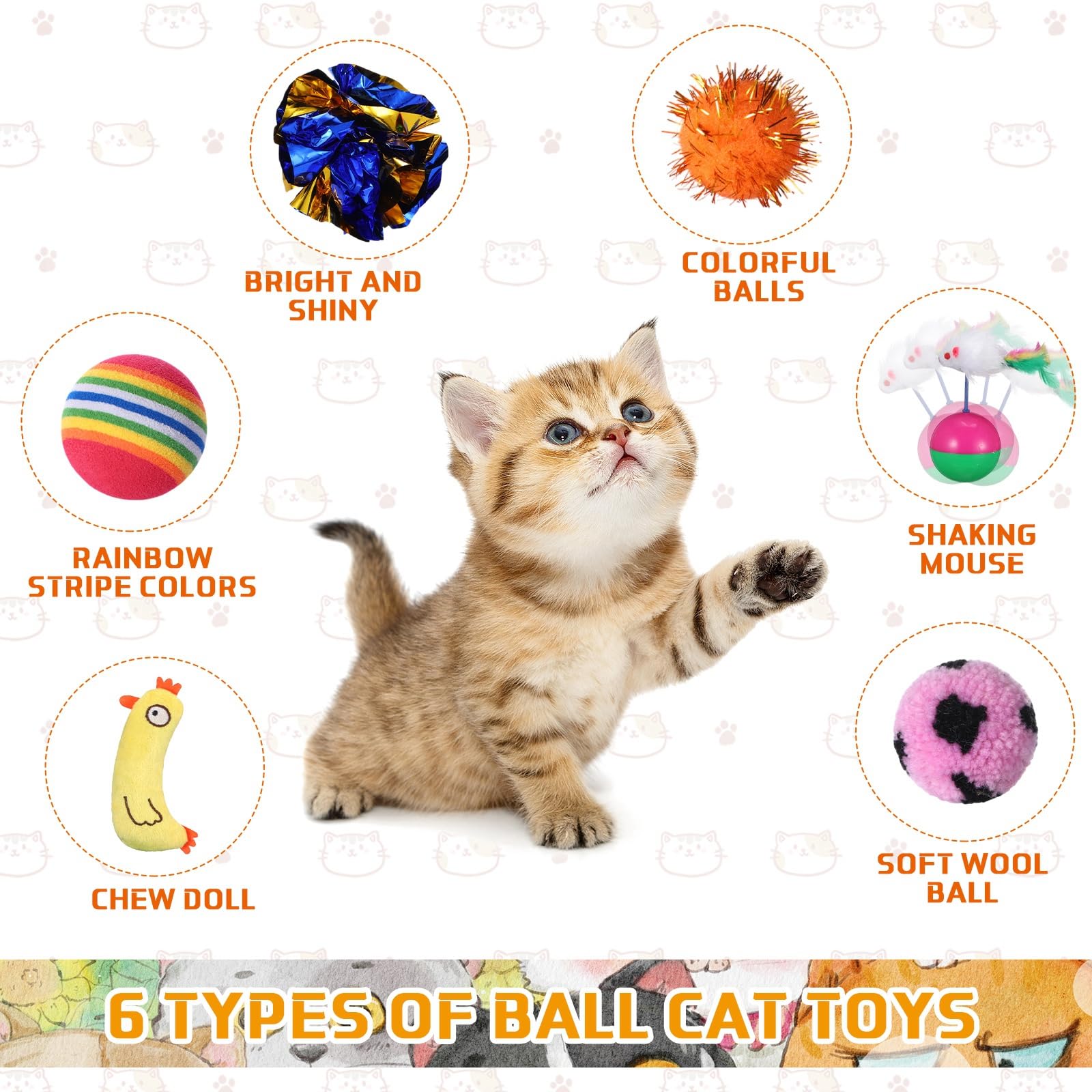 Shappy 150 Pcs Cat Toys Bulk Kitten Toys Pack Variety Funny Interactive Gift Including Mice Rainbow Balls Spring Crinkle Balls F
