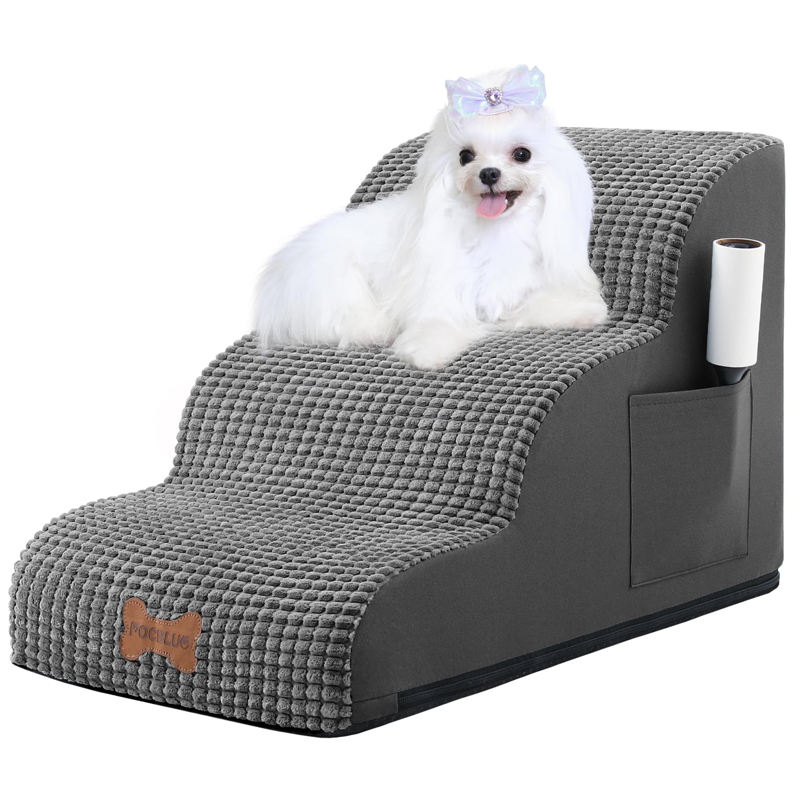 Dog Stairs For Small Dogs, Wide Pet Step With Removable Cover, No Assembly High Density Foam Cat Ramp For Bed Or Sofa, 3-Step, D